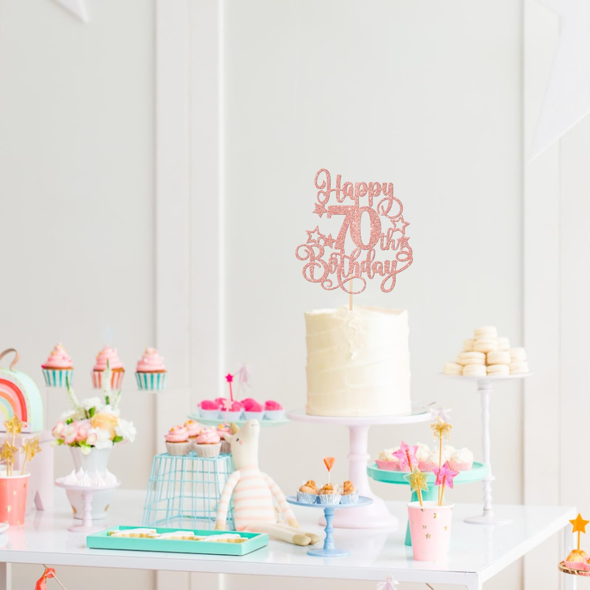 1 PCS Happy 70th Birthday Cake Topper - Glitter 'Cheers to 70 Years' Cake Pick - Hello 70 Fabulous Cake Decoration for 70th Birthday Party Supplies (Rose Gold) - Perfect for Anniversary Celebrations & Milestone Birthday Decor