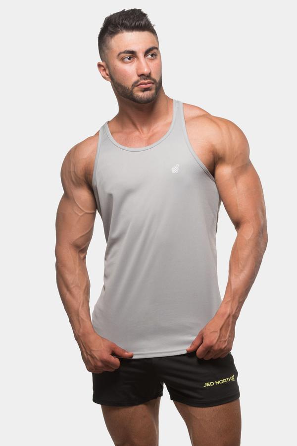 Jed North Men's Performance Microfiber Dri-Fit Tank Top - Silver - Moisture Wicking & Quick Dry Workout Shirt for Gym, Running & Athletic Activities