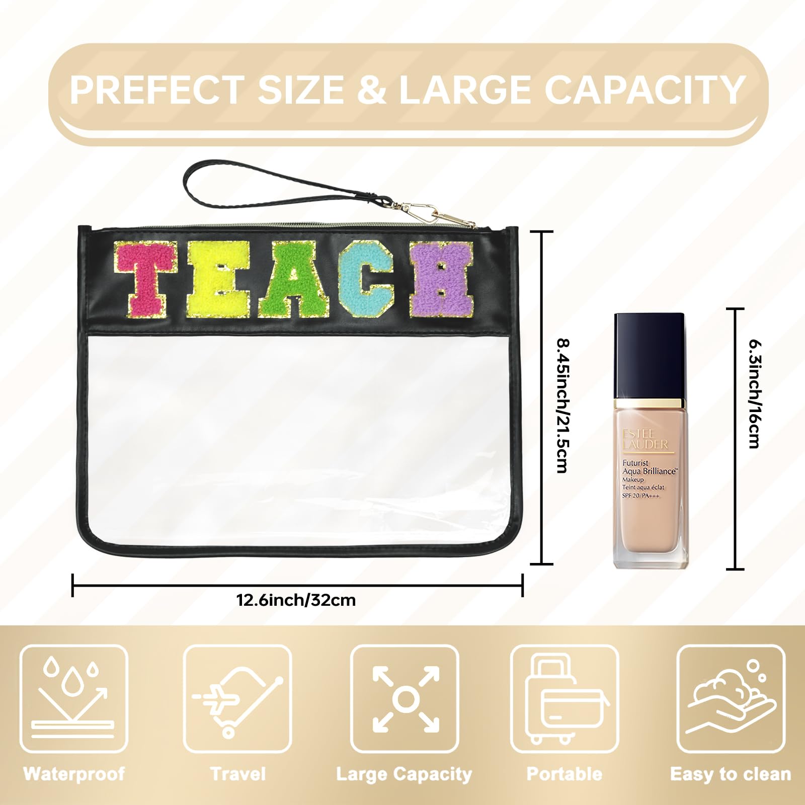 Snack Bags Pouch | Travel Makeup Organizer | Chenille Letter Cosmetic Bags | Clear Zippered Tote for Women | Perfect for Travel, Gym & Daily Essentials