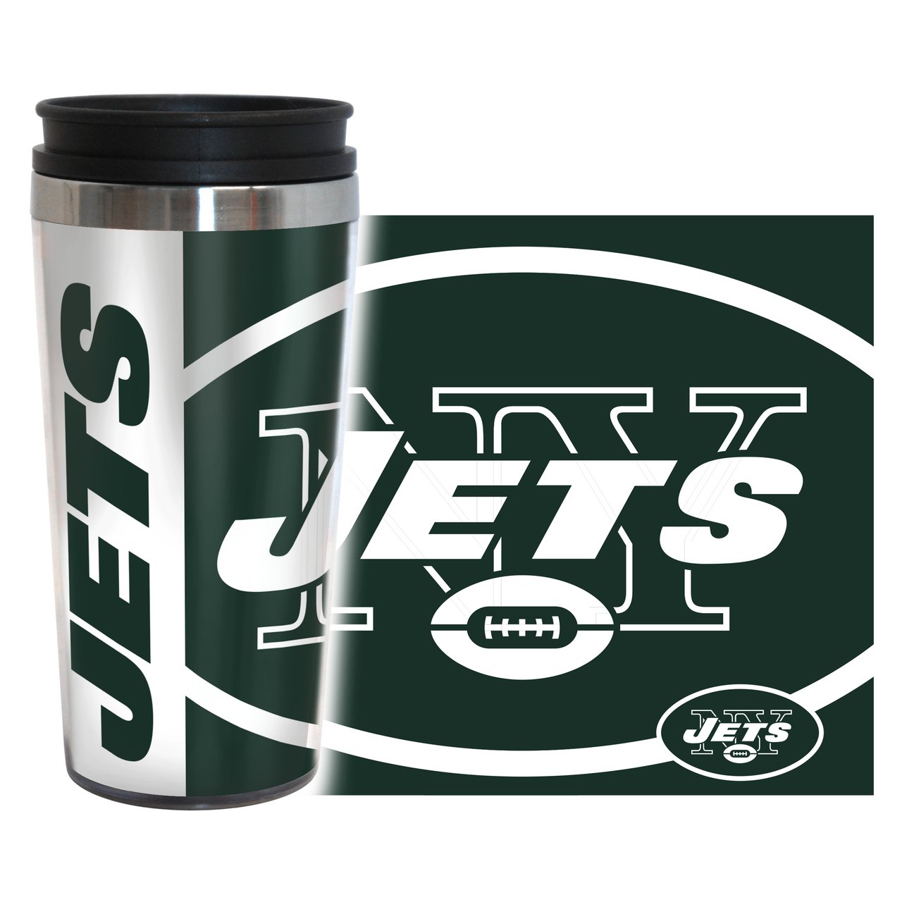 Boelter Brands NFL New York Jets 14oz Travel Tumbler with Full Wrap Design - Insulated Stainless Steel Cup for Coffee, Tea & Cold Drinks - Perfect for Gameday, Office & Outdoor Activities