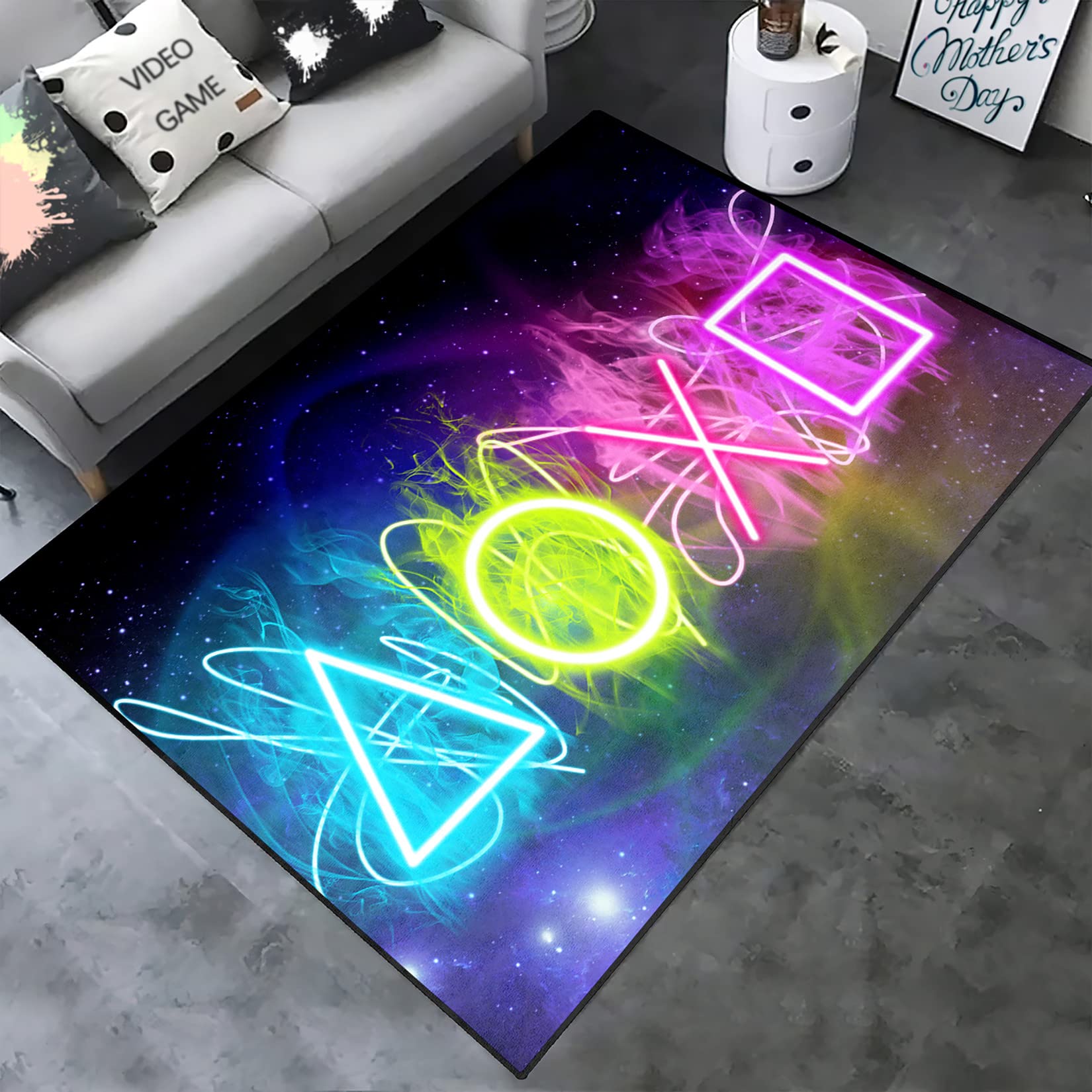 Gamer Area Rug - 47x31 Inch Video Game Controller Carpet for Boys & Teens - Bedroom, Living Room & Game Room Decor - Soft Floor Mat for Gaming Setup & Home Decor