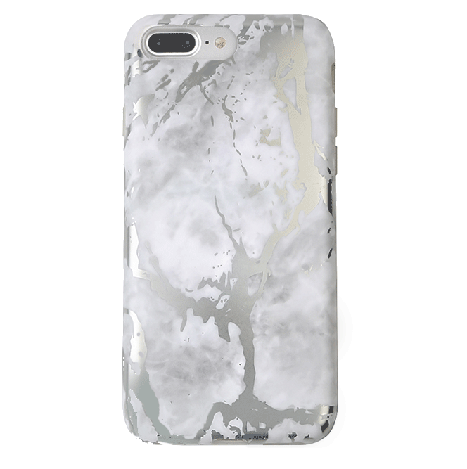Elegant White Marble with Silver Chrome iPhone Case - Premium Protective Cover for iPhone 13/14/15 Pro Max | Slim Fit, Shockproof, Stylish Design for Everyday Use & Special Occasions