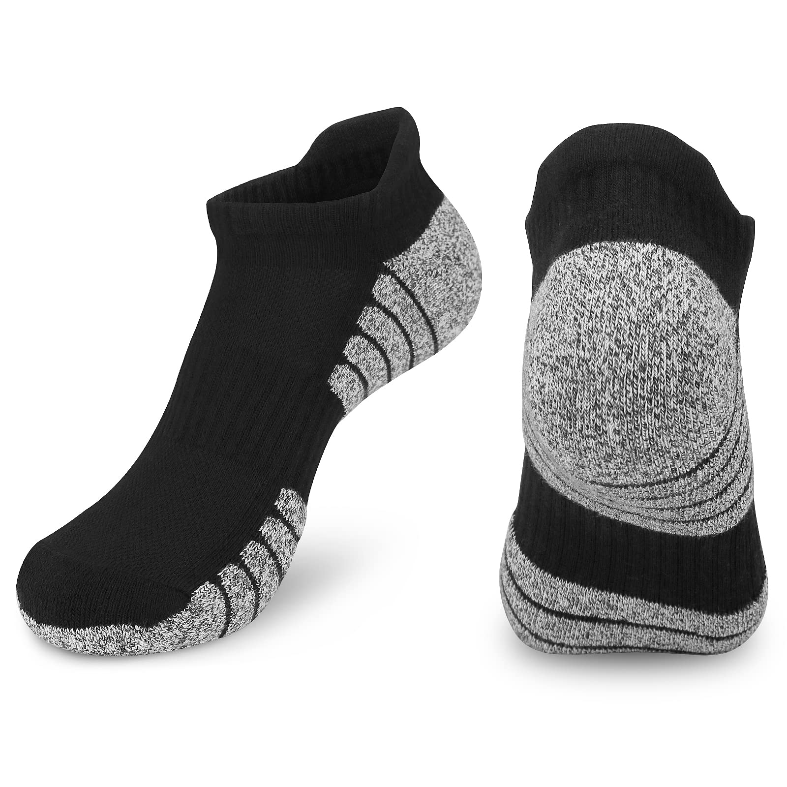 KOOOGEAR 6 Pairs Men's Running Socks - White & Black Cushioned Athletic Ankle Socks for Men | Breathable Moisture-Wicking Low Cut Cotton Socks Multipack | Perfect for Jogging, Gym Workouts & Daily Wear