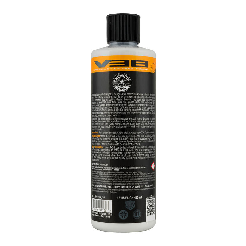 Chemical Guys V38 Optical Grade Final Polish 16oz - Premium Car Paint Restorer & Scratch Remover for Show Car Finish | Perfect for Detailing, Auto Shows & Daily Vehicle Maintenance