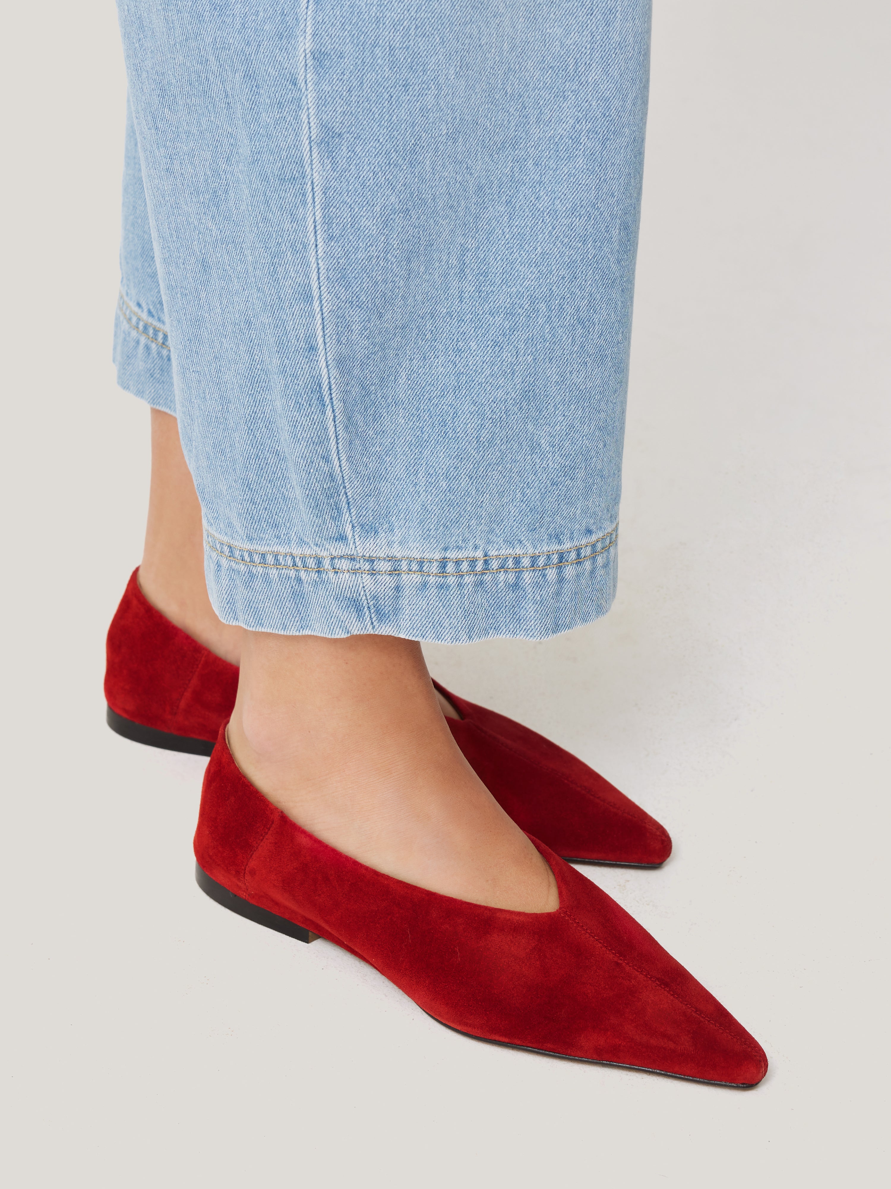 Linnie Women's Flat Pointed Toe Ballet Flats in Red | Comfortable & Stylish Shoes for Work, Casual Wear & Dance
