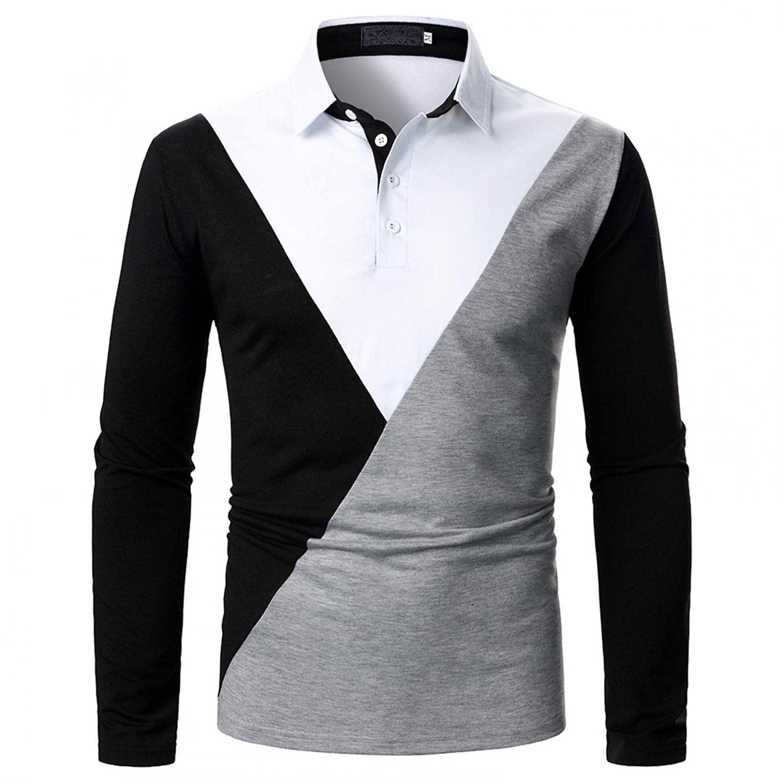 Men's Slim Fit Long Sleeve Polo Shirts - Classic Cotton Dress Shirts with Button Down Collar & Color Block Design - Perfect for Business Casual, Office Wear & Smart Outfits