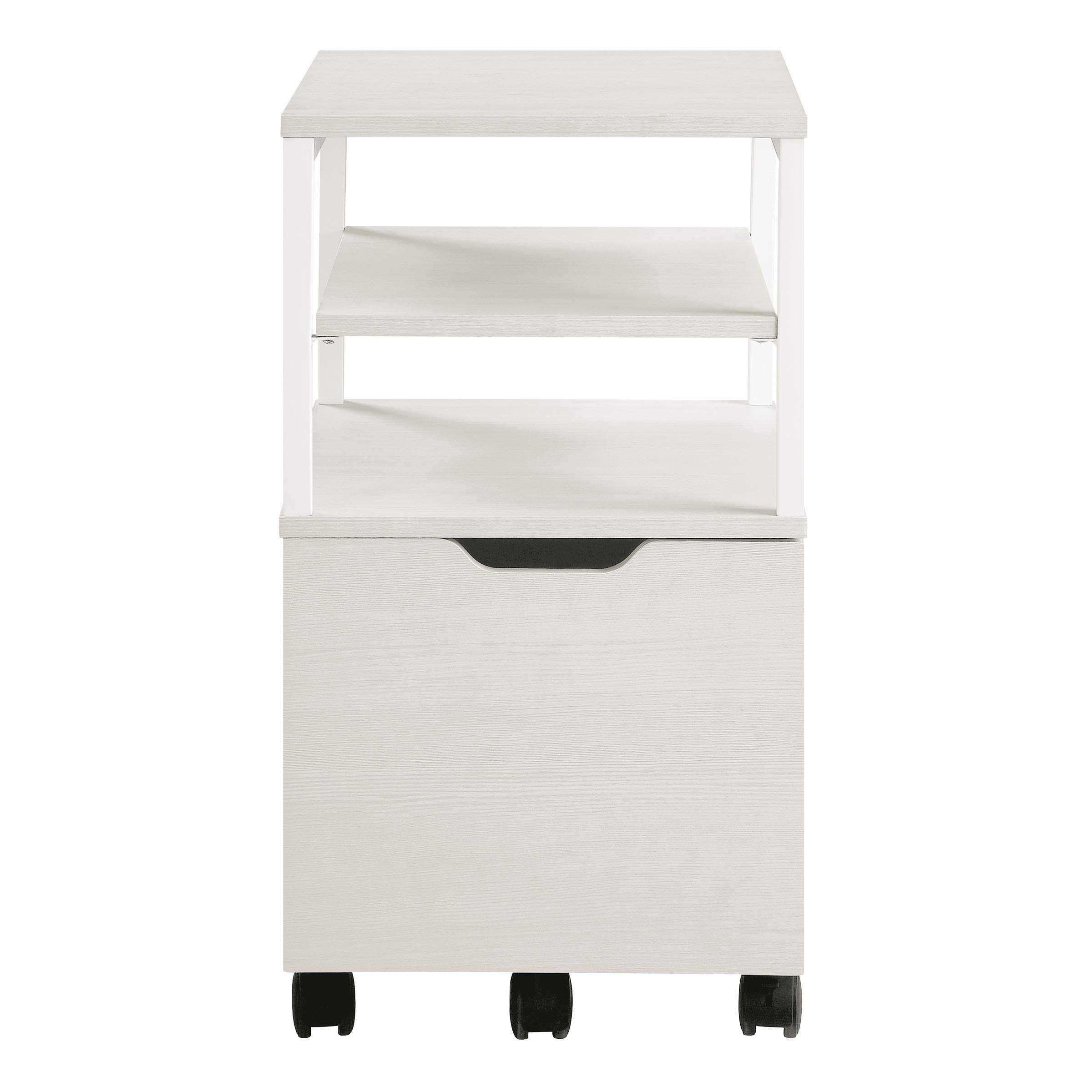 OSP Home Furnishings White Contempo Mobile Cart - Rolling Kitchen Island with Wheels, Storage Shelf for Living Room, Bedroom, Office & Dorm Organization