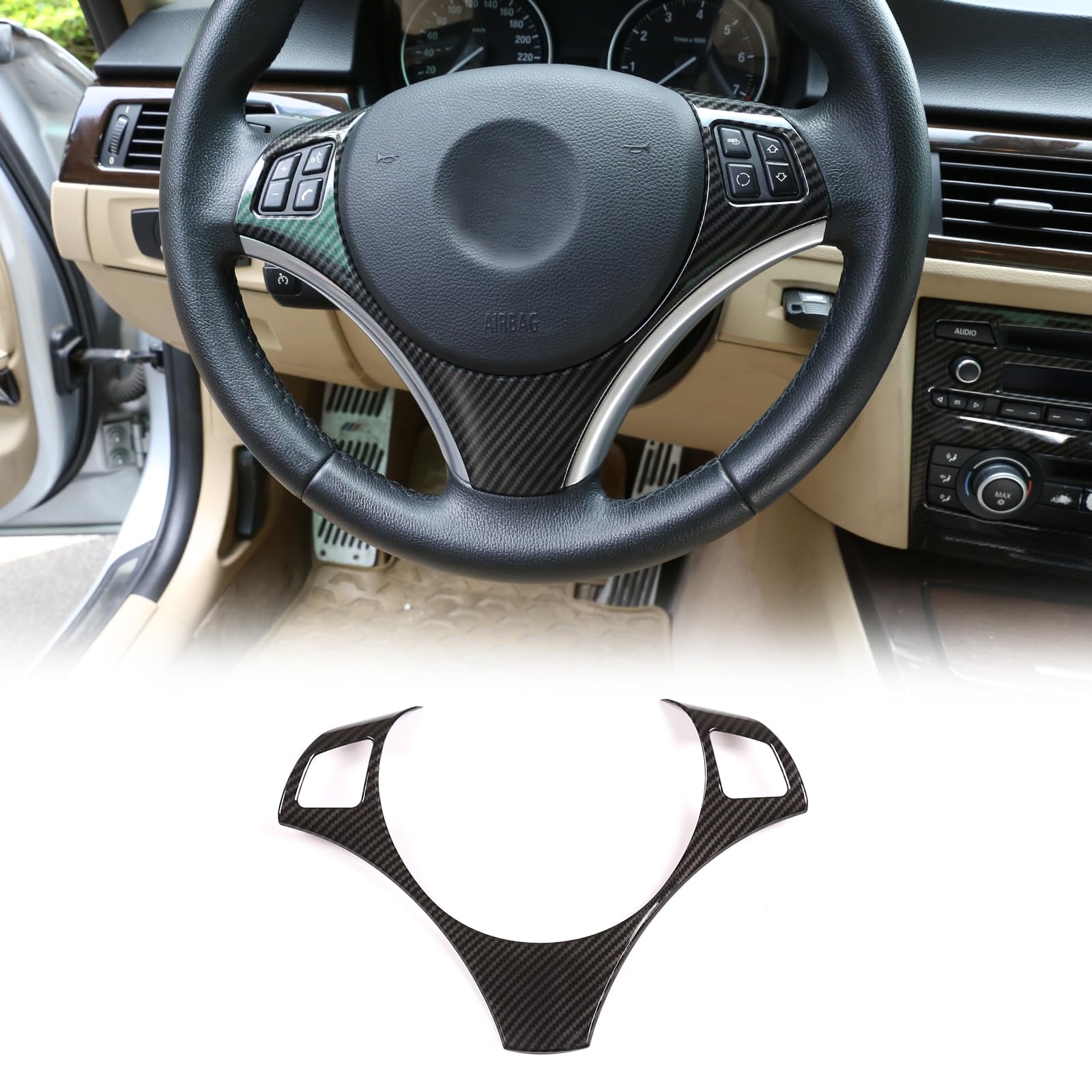 LLKUANG ABS Steering Wheel Sequins Frame Trim for BMW 3 Series E87 1 Series 3/5 Door Hatchback Coupe E92 E93 E90 2005-2012 (Carbon Fiber) - Upgrade Interior Style for Driving Comfort & Luxury Feel