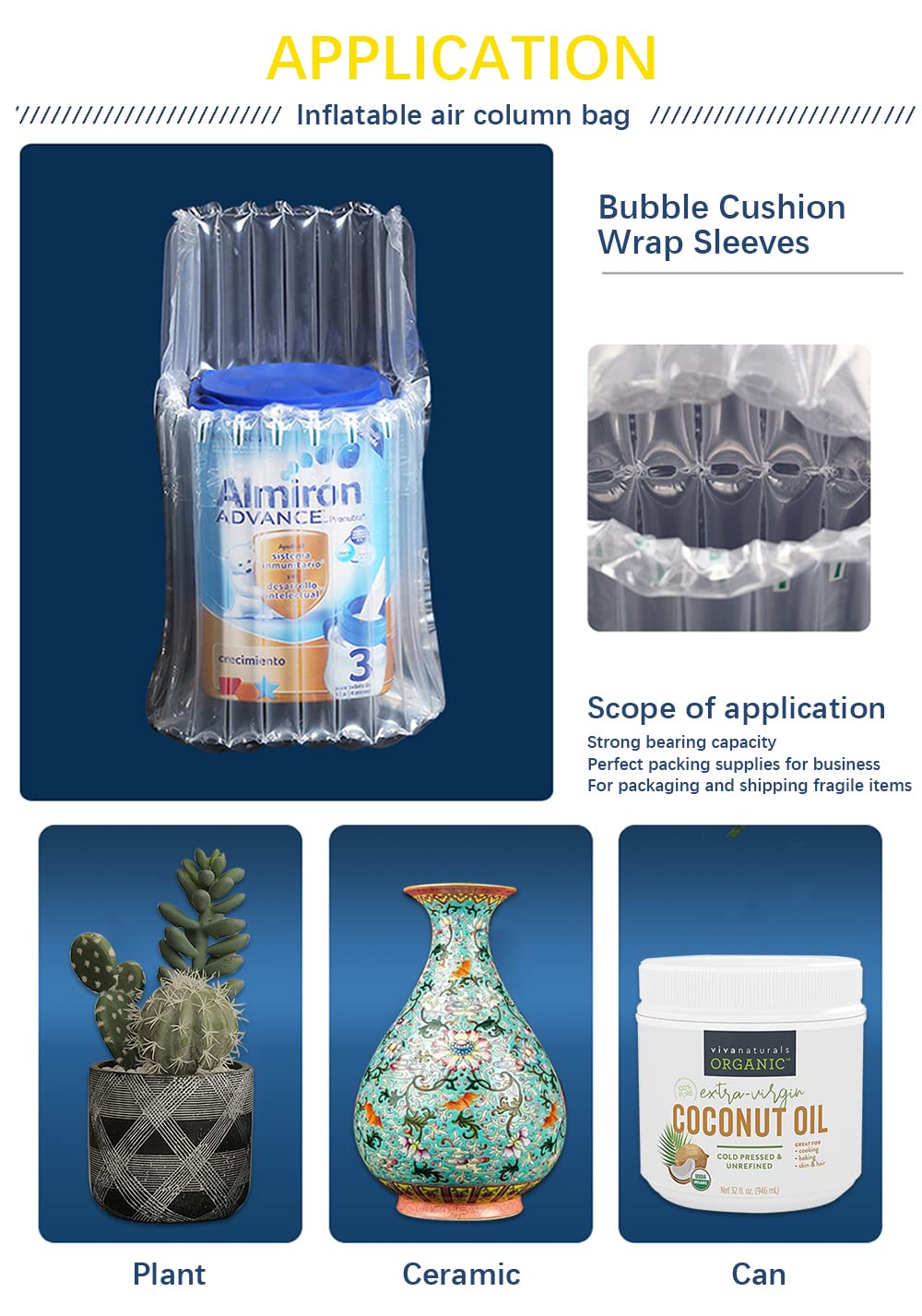 100 Pack Bubble Cushion Wrap Sleeves - Inflatable Air Protector Bags for Safe Packaging of Porcelain, Glass, Milk Powder Cans & Ceramic Items | Ideal for Shipping Cooking Oil Bottles, Fragile Decor & Electronics