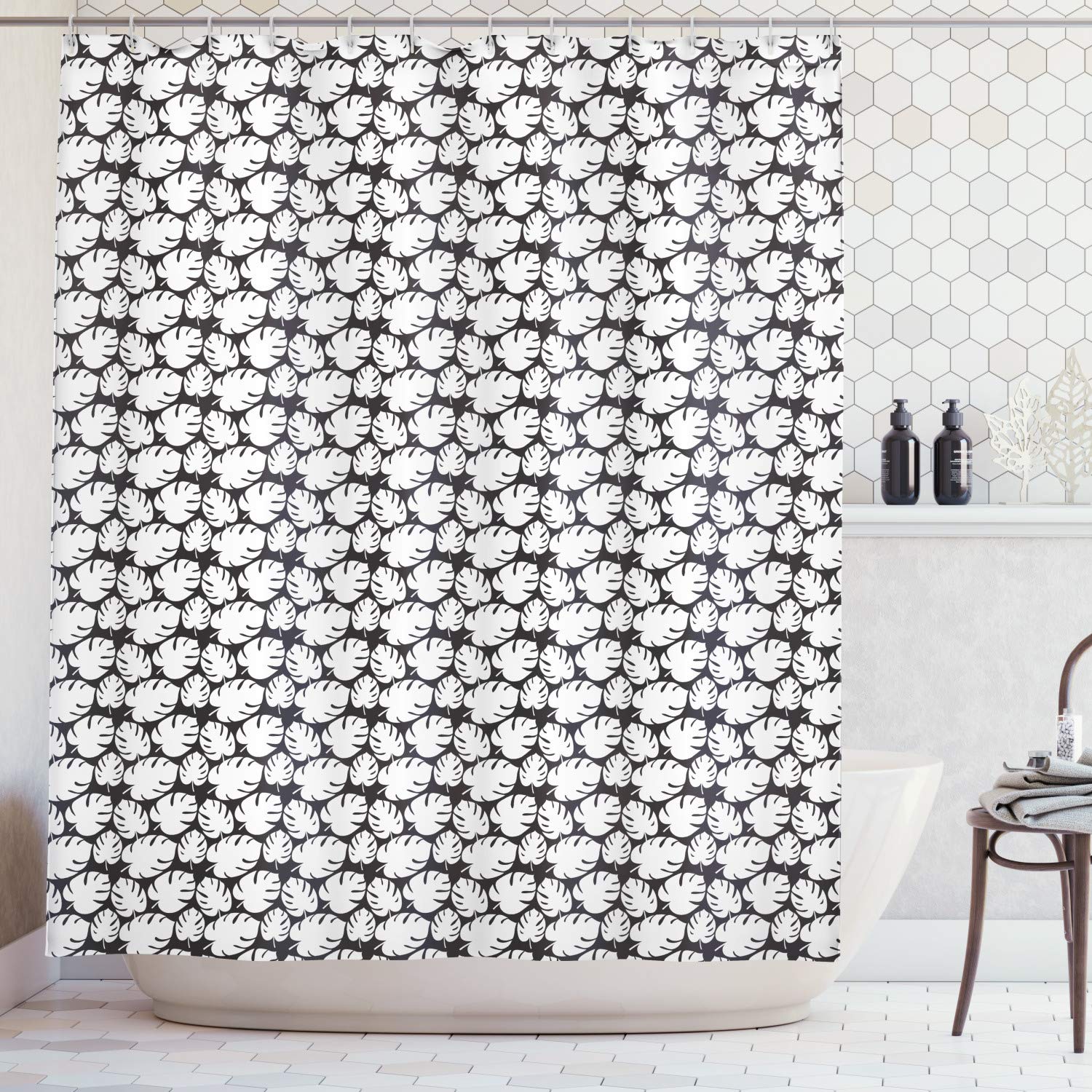 Ambesonne Black and White Jungle Leaves Shower Curtain - 69