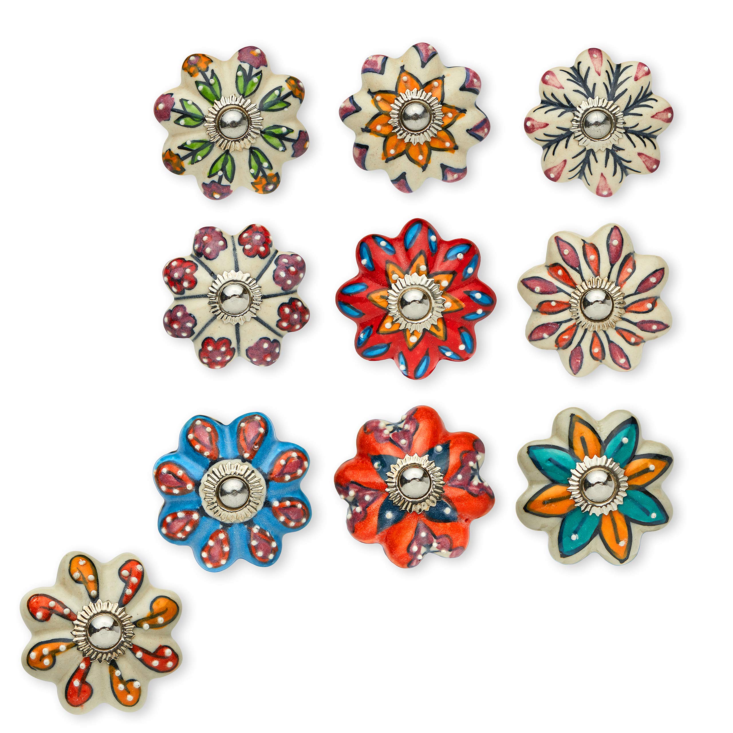 10 Handmade Ceramic Knobs - Colorful Drawer Pulls for Kitchen & Office