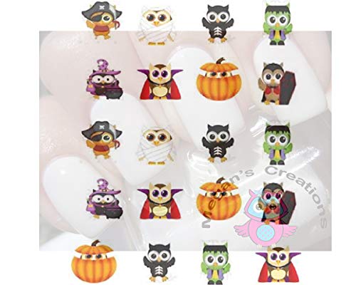 Halloween Owl Water Slide Nail Decals - Cute Owl Nail Art Transfers for Halloween & Fall Nail Designs - Perfect for DIY Manicures, Parties & Costume Accessories