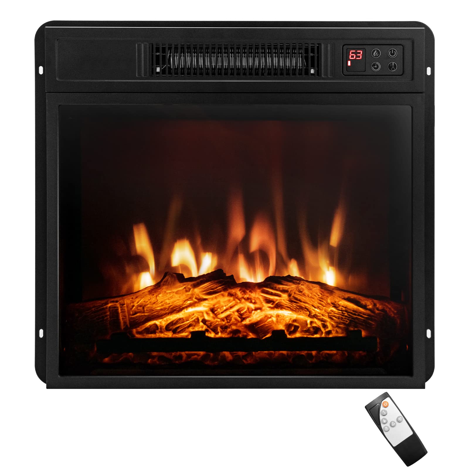 COSTWAY 18-inch Electric Fireplace Insert - 1400W Recessed Fireplace Heater with Remote Control, 3 LED Flame Effects & 6H Timer - Indoor Wall Mount or Freestanding Fireplace for Bedroom, Living Room, Home Office - Black (Perfect for Winter Heating & Cozy Ambiance)