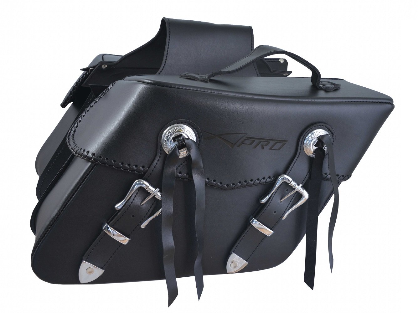 Custom Black Fringed Panniers Saddle Bags for Chopper Motorcycle Travel - Waterproof Leather Luggage for Road Trips & Biker Adventures