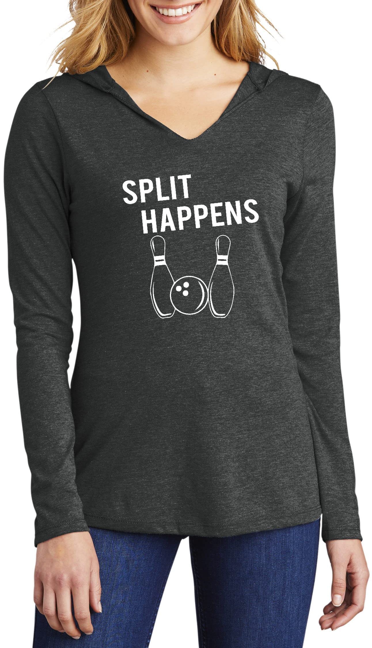 Funny Women's Bowling Shirt - 'Split Happens' Comical Hoodie Top for Bowling Parties & Casual Wear