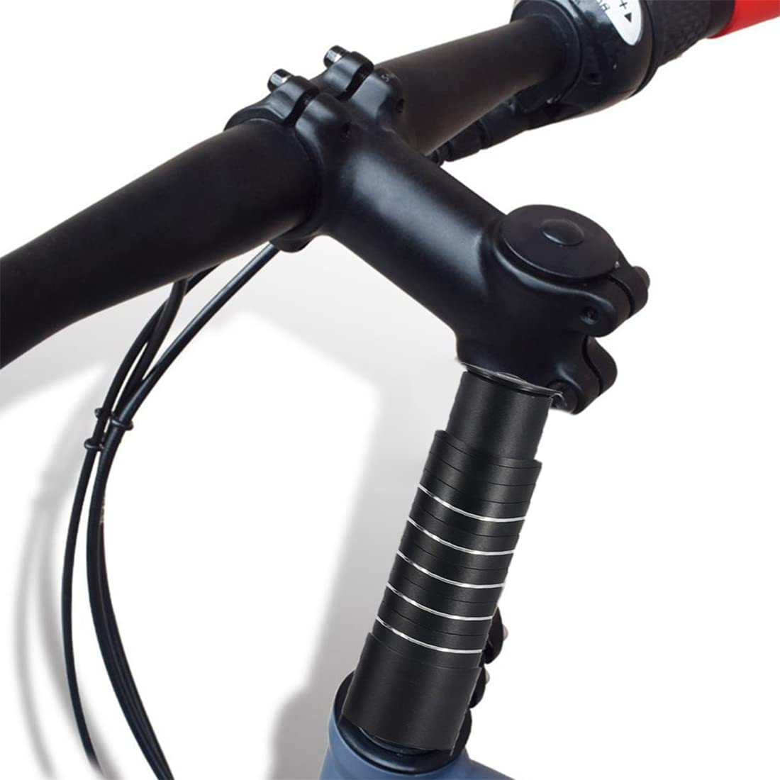 **Adjustable Bike Stem Riser - Aluminum Alloy Handlebar Extender for Mountain, Road, MTB, BMX & Fixie Bikes - Black | Perfect for Comfort & Height Adjustment**    *(Use Case: Ideal for cyclists seeking better posture, comfort, and control on long rides or rough terrains.)*