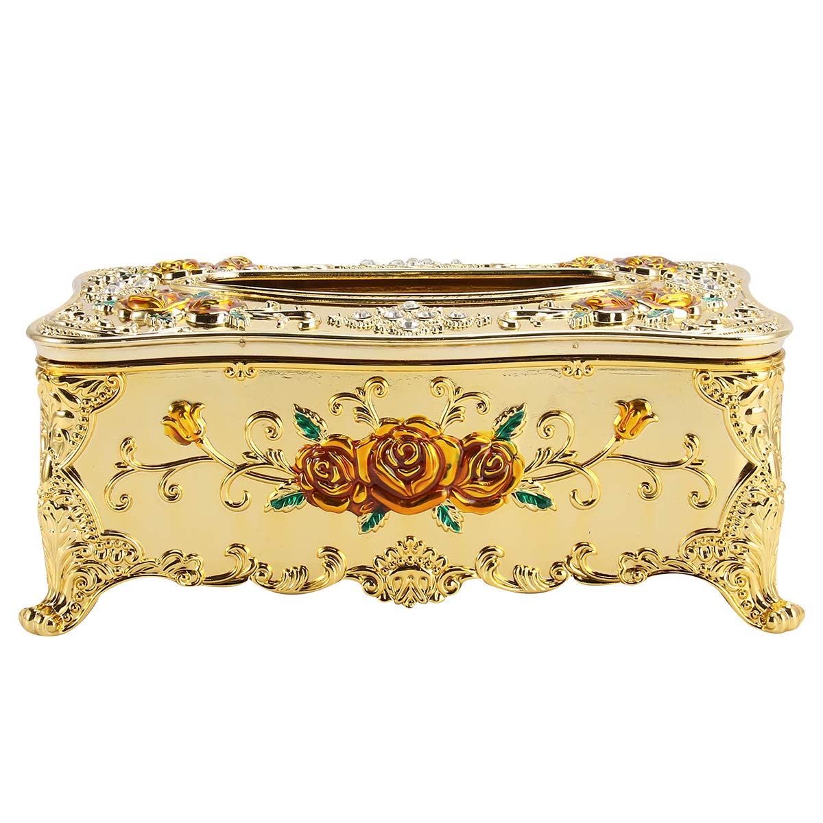 DOITOOL Premium European Style Rose Pattern Tissue Box Cover - Elegant Napkin Holder for Living Room, Bedroom & Bathroom Decor
