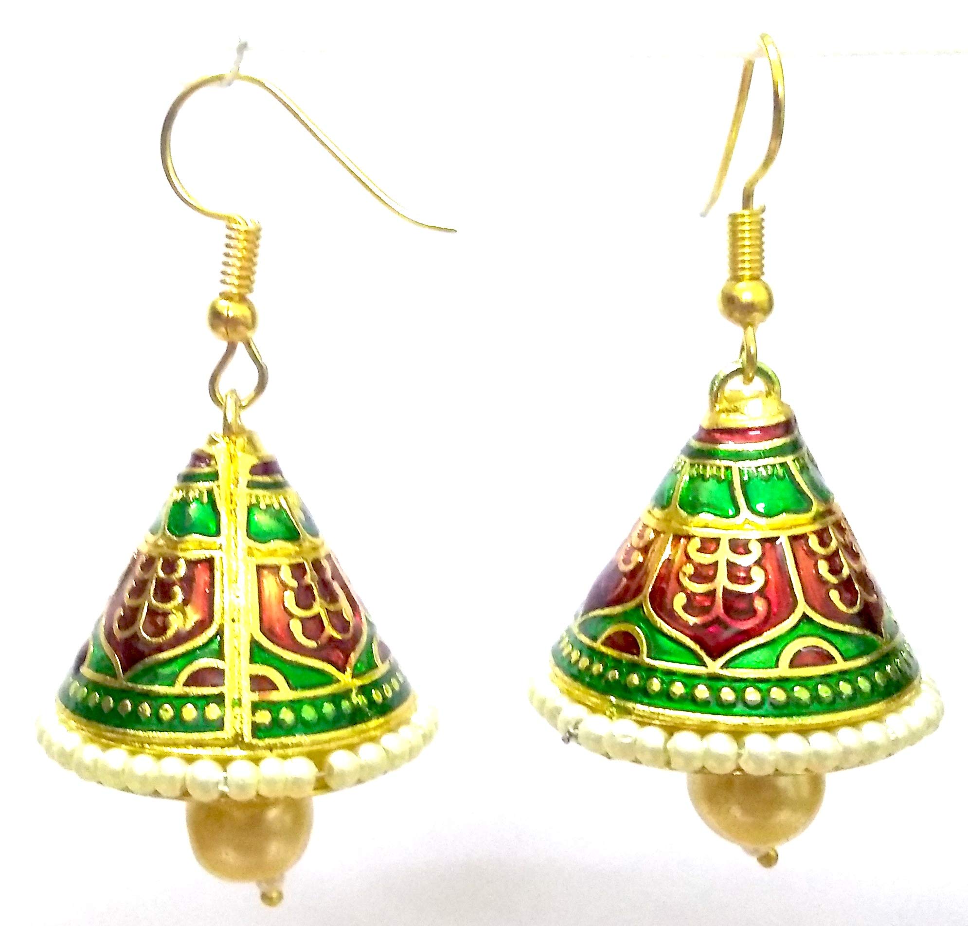 Handmade Meenakari Enamel Golden Bali Jhumka Earrings - Ethnic Drop Dangle Chandelier Jewelry for Women - Perfect for Weddings, Parties & Ethnic Fashion