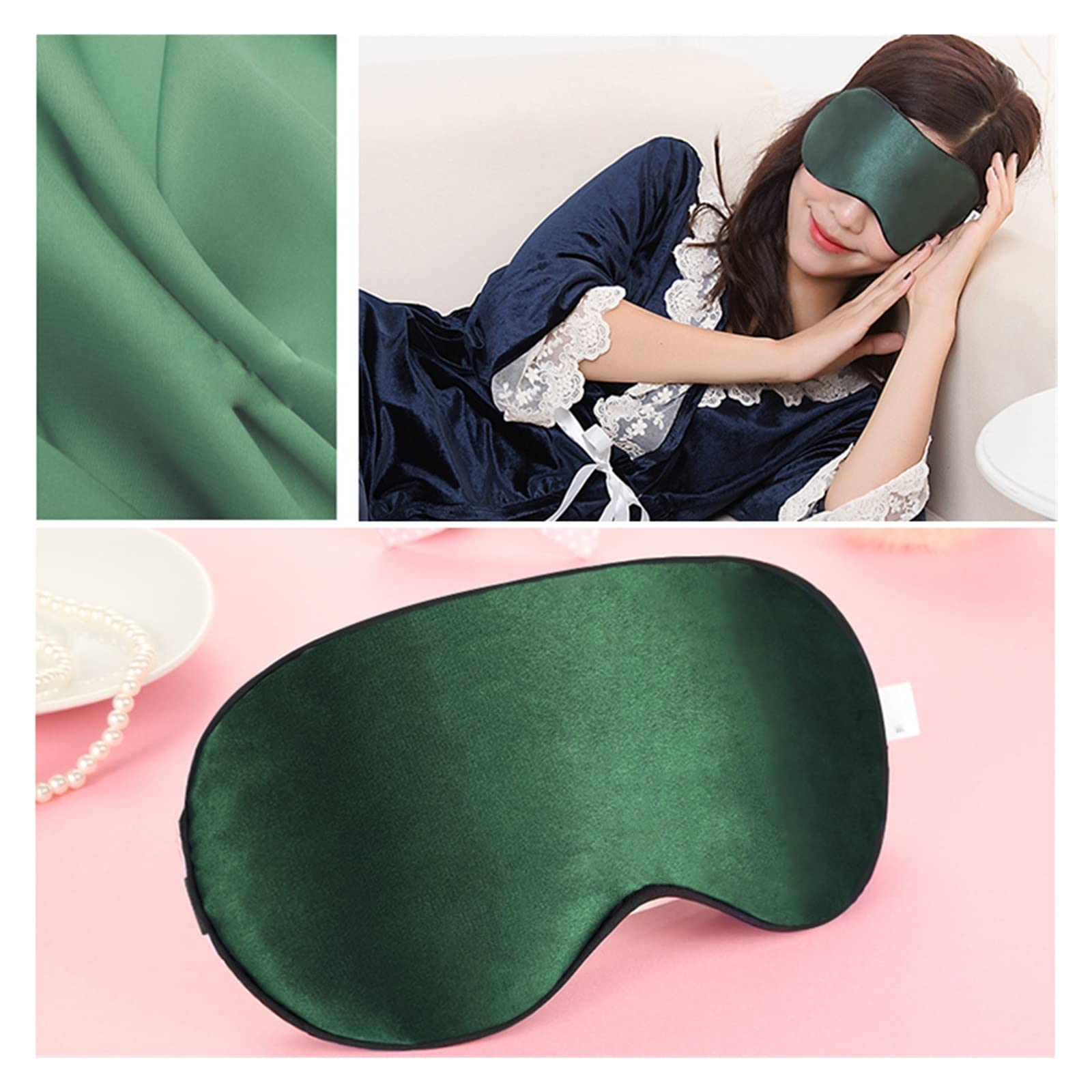 100% Natural Mulberry Silk Sleep Mask - Soft & Comfortable Eye Mask for Women & Men - Breathable & Smooth Silk Eye Cover for Sleeping, Travel & Relaxation (Green)