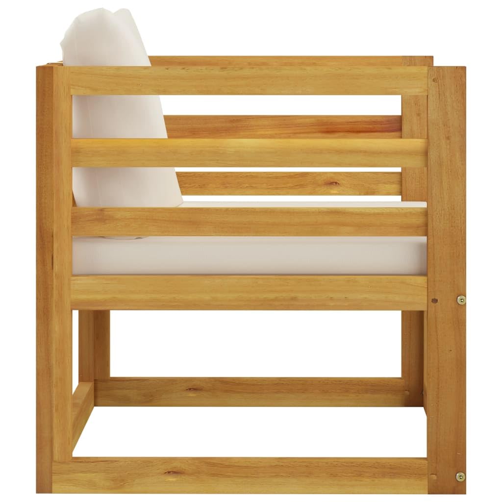 Solid Acacia Wood Patio Chair with Cream Cushions - Outdoor Garden Furniture for Backyard, Poolside & Deck Relaxation