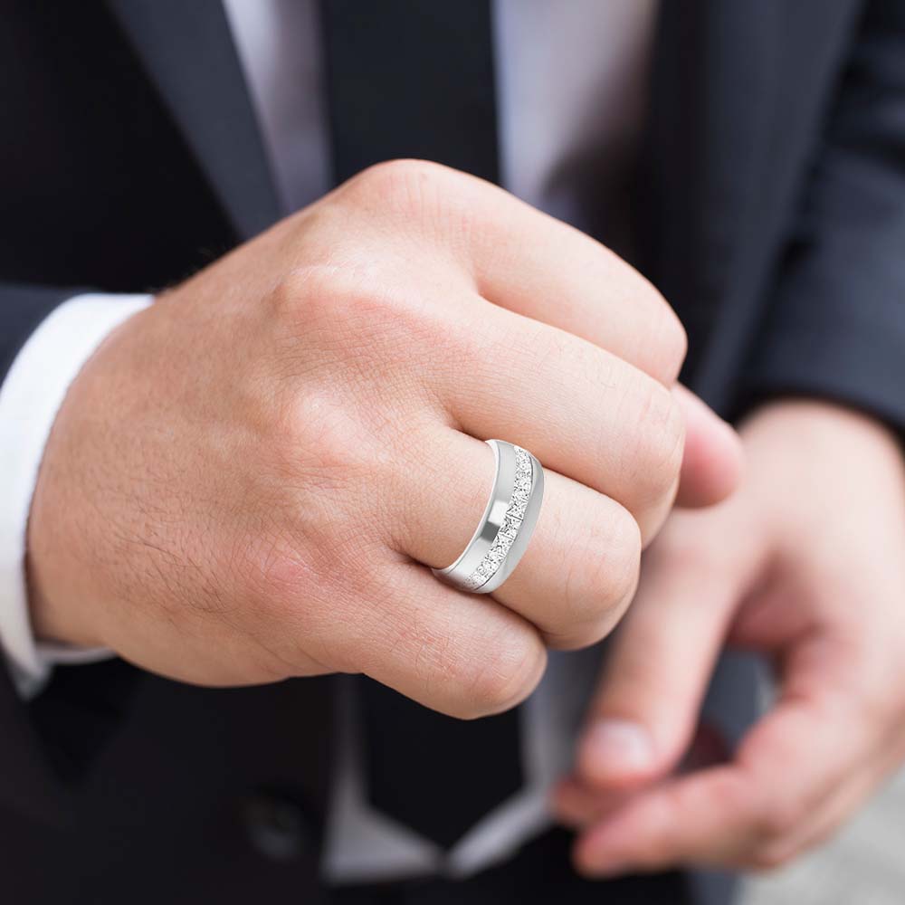 2.5 CTW Channel Set Princess Cut Diamond Men's Wedding Band - Half Eternity Ring for Engagement, Anniversary & Special Occasions