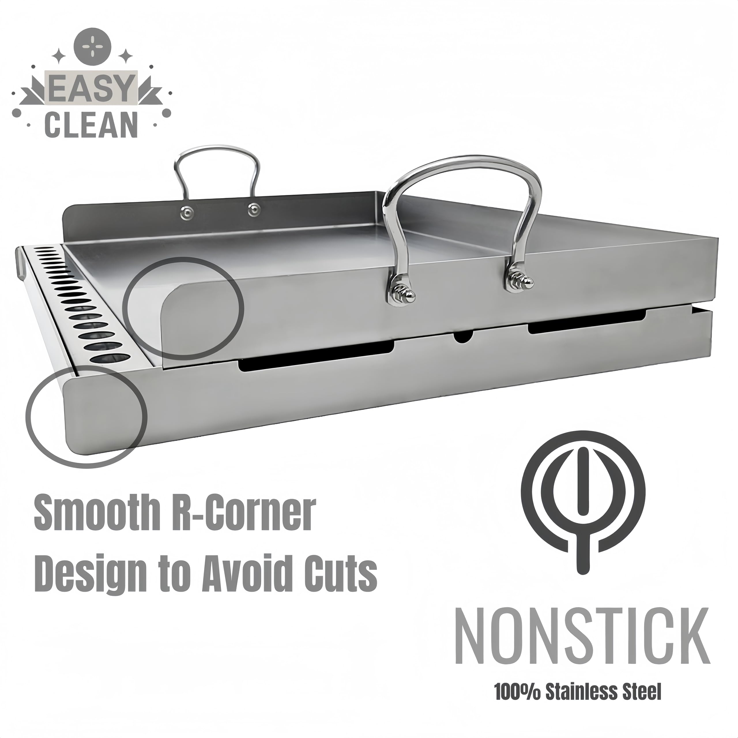 24X16 Inch Stainless Steel Flat Top Grill Plate with Built-in Jalapeño Rack | Pro-Grade Griddle for Gas & Charcoal Grills | Outdoor Cooking, Backyard BBQ & Family Gatherings | Heavy Duty Restaurant Quality Griddle for Burgers, Steaks & Vegetables