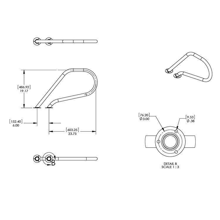 Sturdy P-Shaped Grab Bar for Bathroom Safety - Non-Slip Shower Handle for Elderly & Disabled - ADA Compliant Bathroom Assist Rail (Perfect for Showers, Toilets & Bathtubs)