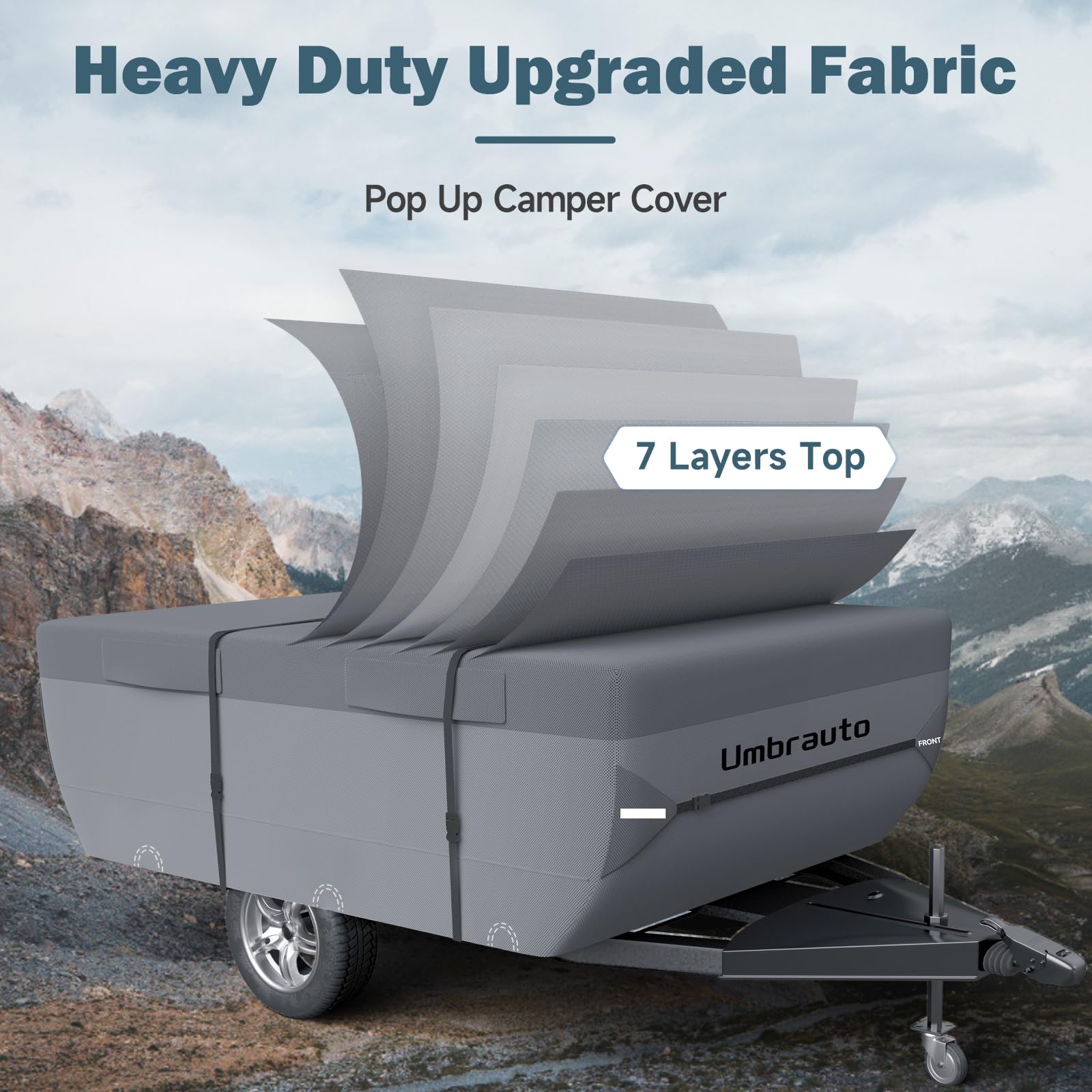 Upgraded 7-Layer Waterproof Pop Up Folding Camper Cover for 12'-14' Trailers - Extra Thick Polypropylene Breathable Ripstop Tent Trailer Cover - Perfect for Camping, RV Trips & Outdoor Adventures