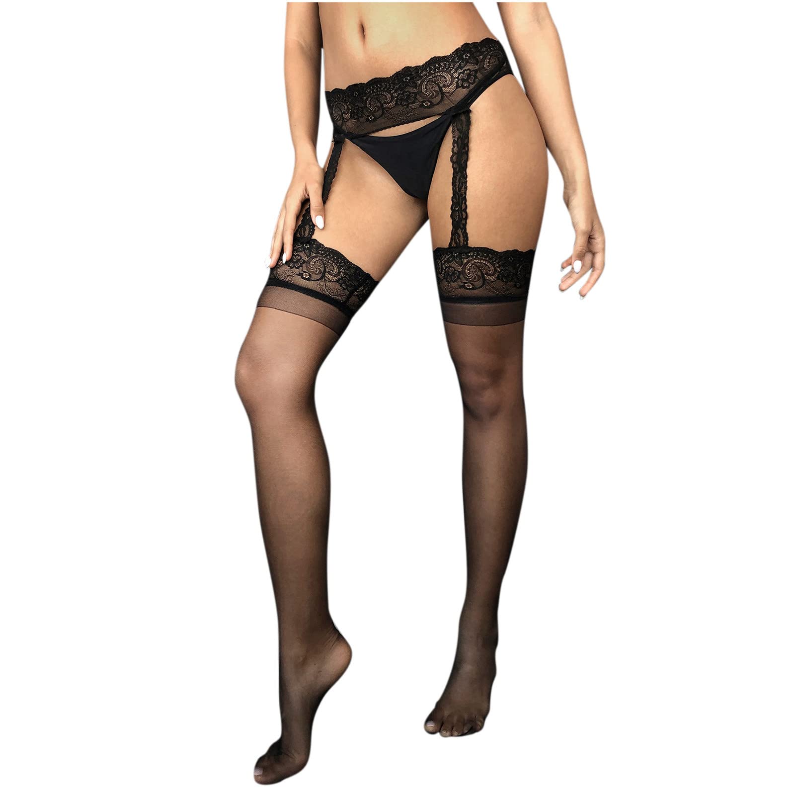 Sexy Black Lace Fishnet Stockings for Women - Transparent Tights & Lingerie Set - One Size - Perfect for Valentine's Day, Boudoir Photography, and Romantic Nights