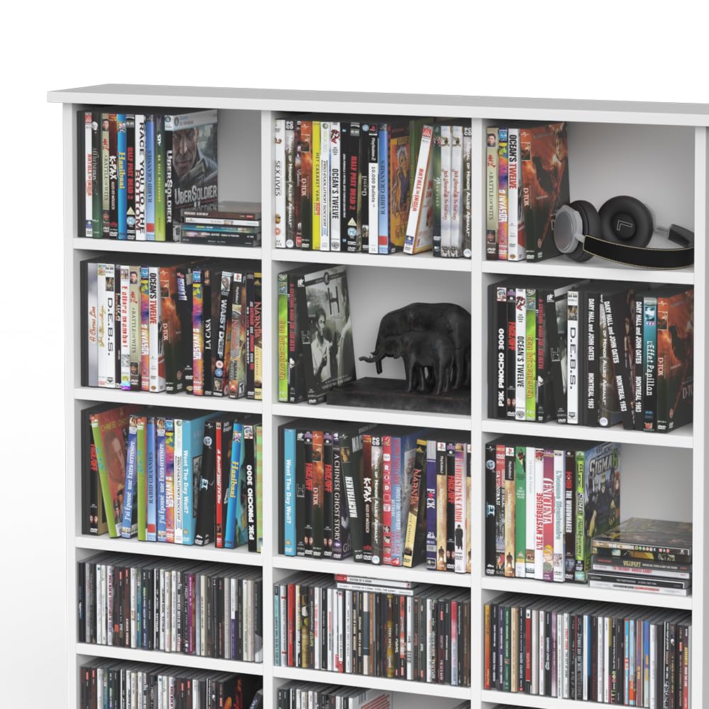 Vicco Jukebox CD Shelf - White Wooden Storage Unit for CDs, Vinyl Records & Media (105 x 136 cm) - Perfect for Living Room, Bedroom & Home Office Organization