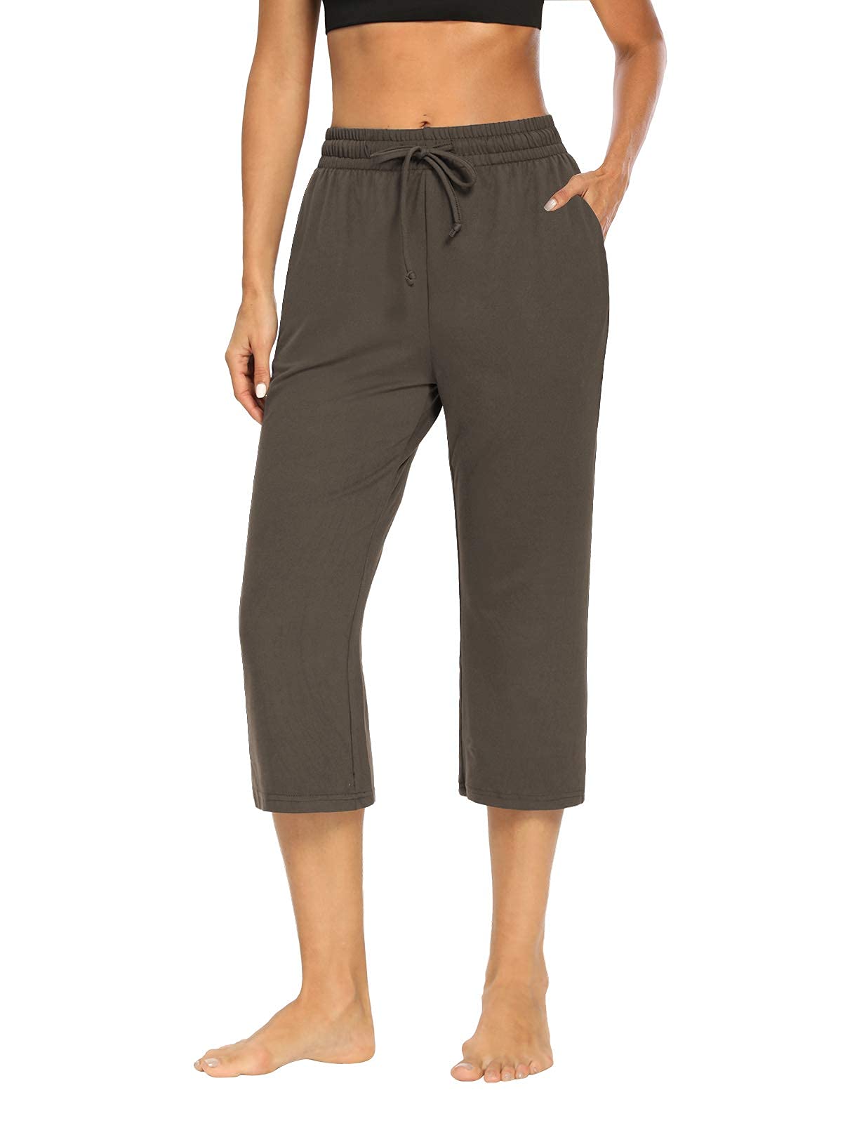 NOAHELLA Women's Capri Yoga Pants with Drawstring - Comfortable Crop Joggers & Lounge Sweatpants for Yoga, Running, Gym - Soft Stretchy Pajama Pants with Pockets for Women - Perfect for Workout, Travel & Relaxation at Home