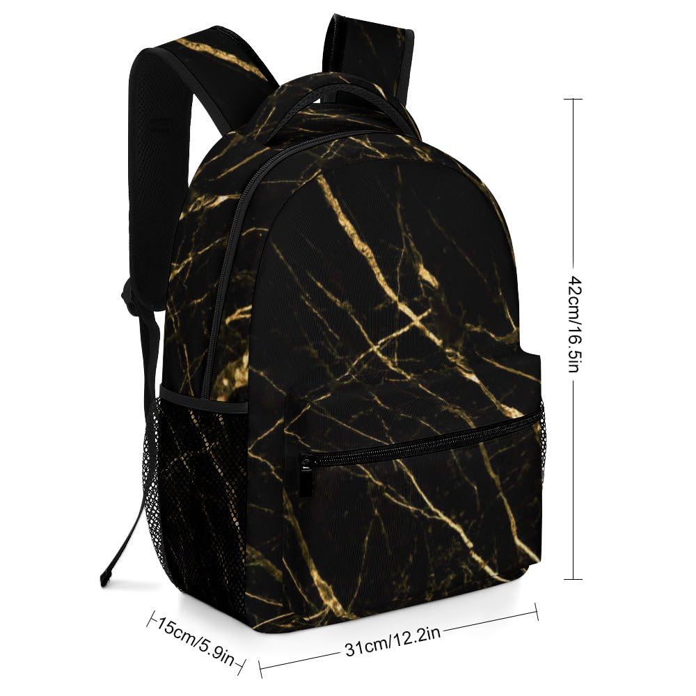 Black Gold Marble Backpack for Kids, Men & Women - Stylish School & Travel Daypack for Boys & Girls - Perfect for School, Commuting & Outdoor Adventures