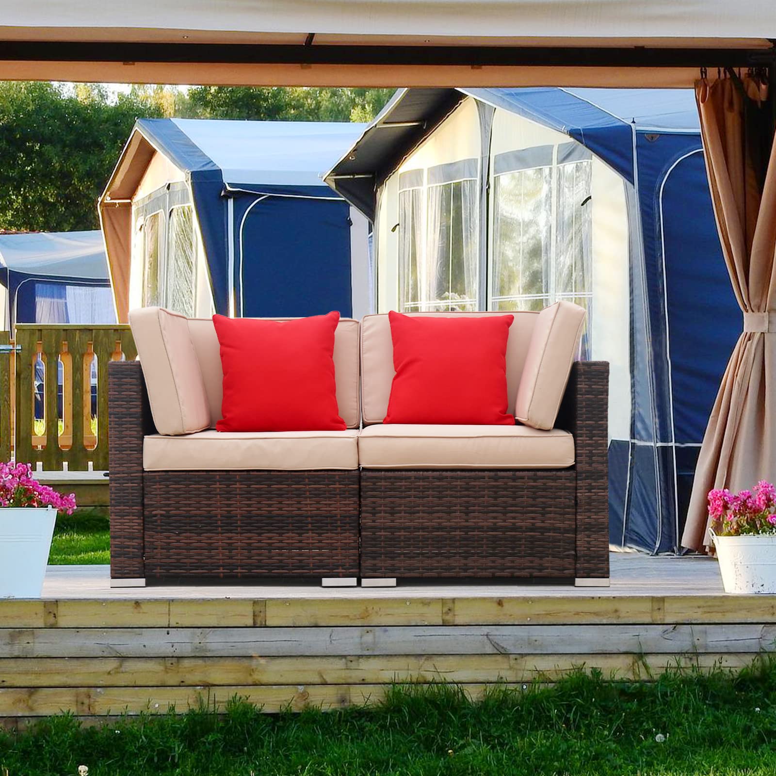 2-Piece Outdoor Sectional Patio Furniture Set - Handwoven Wicker Rattan Conversation Set with Cushions (2 Couches) - Perfect for Backyard, Garden, and Poolside Relaxation