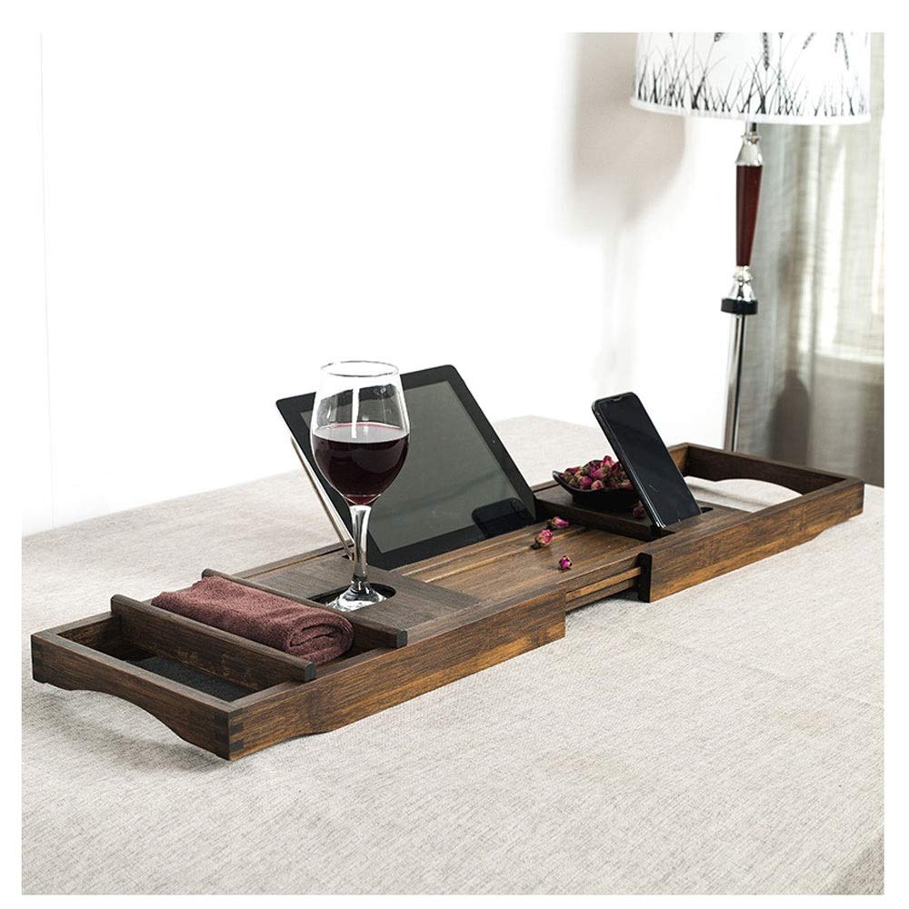 Premium Bamboo Wall Mounted Wine Rack & Bathtub Caddy - Extendable 75-109cm with Wine Glass Holder, iPad Stand & Book Rest - Spa Bath Accessories for Relaxation & Home Decor (Color: Brown)