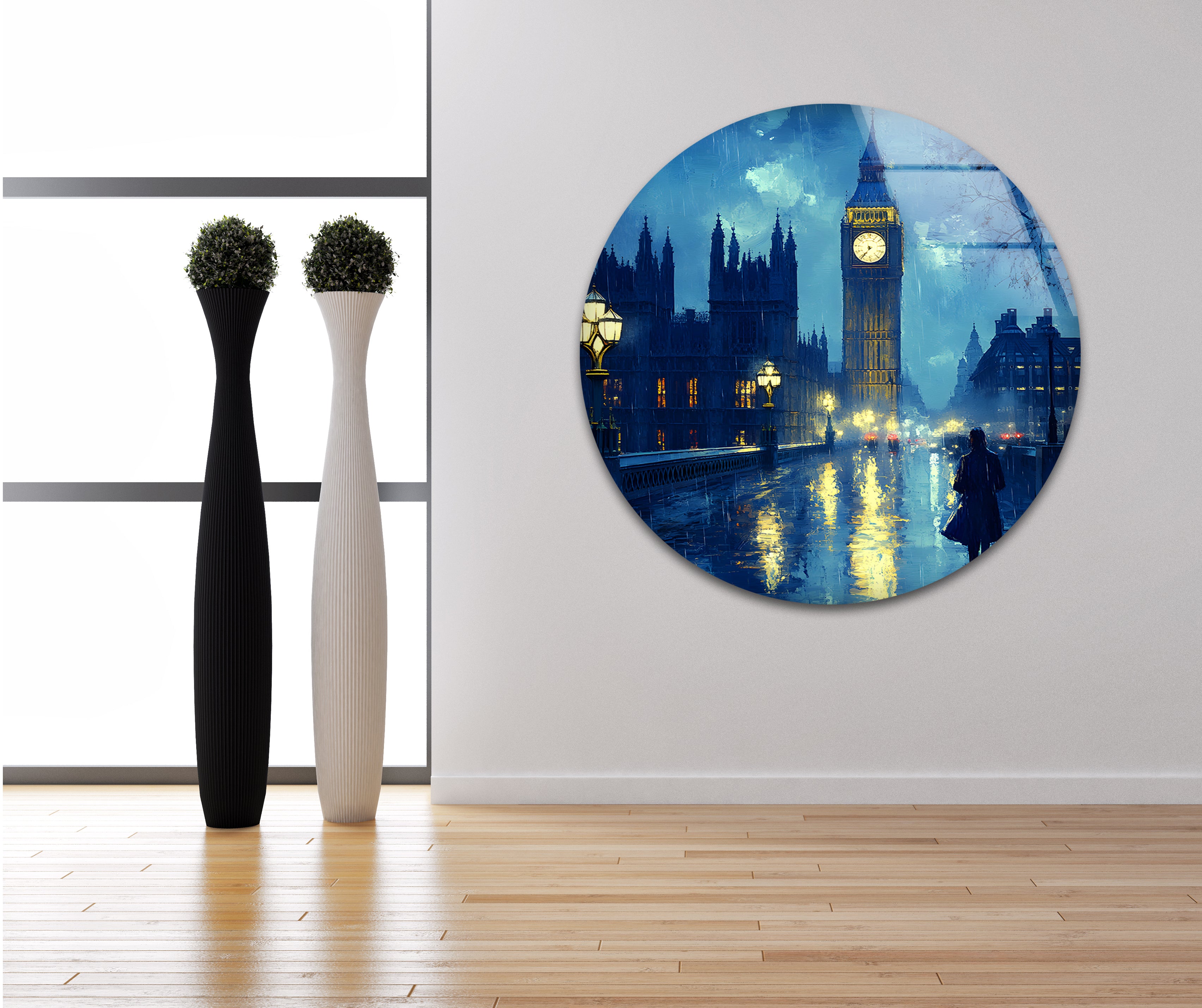 London Rainy Night Glass Wall Art - Elegant Home Decor for Living Room, Bedroom & Office - Perfect Gift for Art Lovers