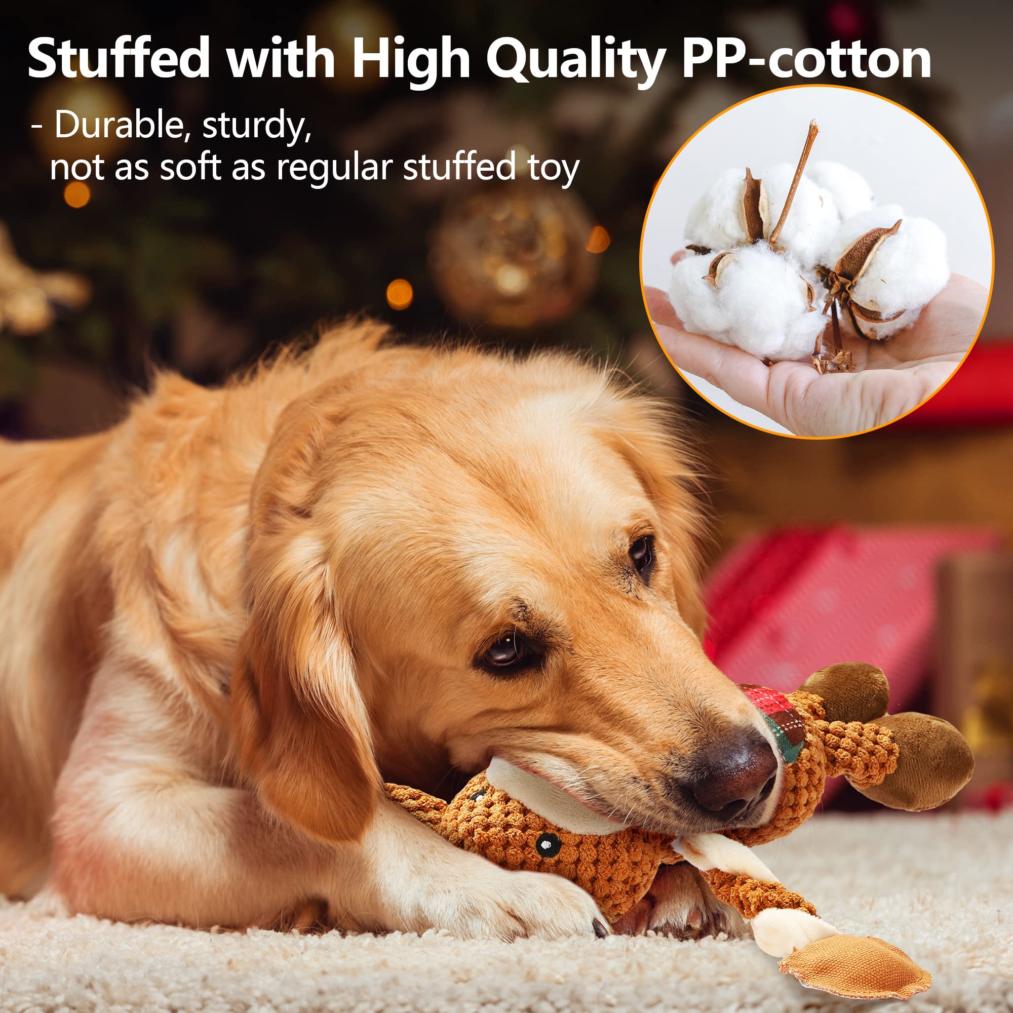 Senneny Christmas Dog Toys - Reindeer Plush Squeaky Chew Toys for Small Medium Large Dogs | Durable Interactive Pet Toy with Classic Red Green Tartan Plaid | Perfect for Holiday Playtime, Training & Gifting