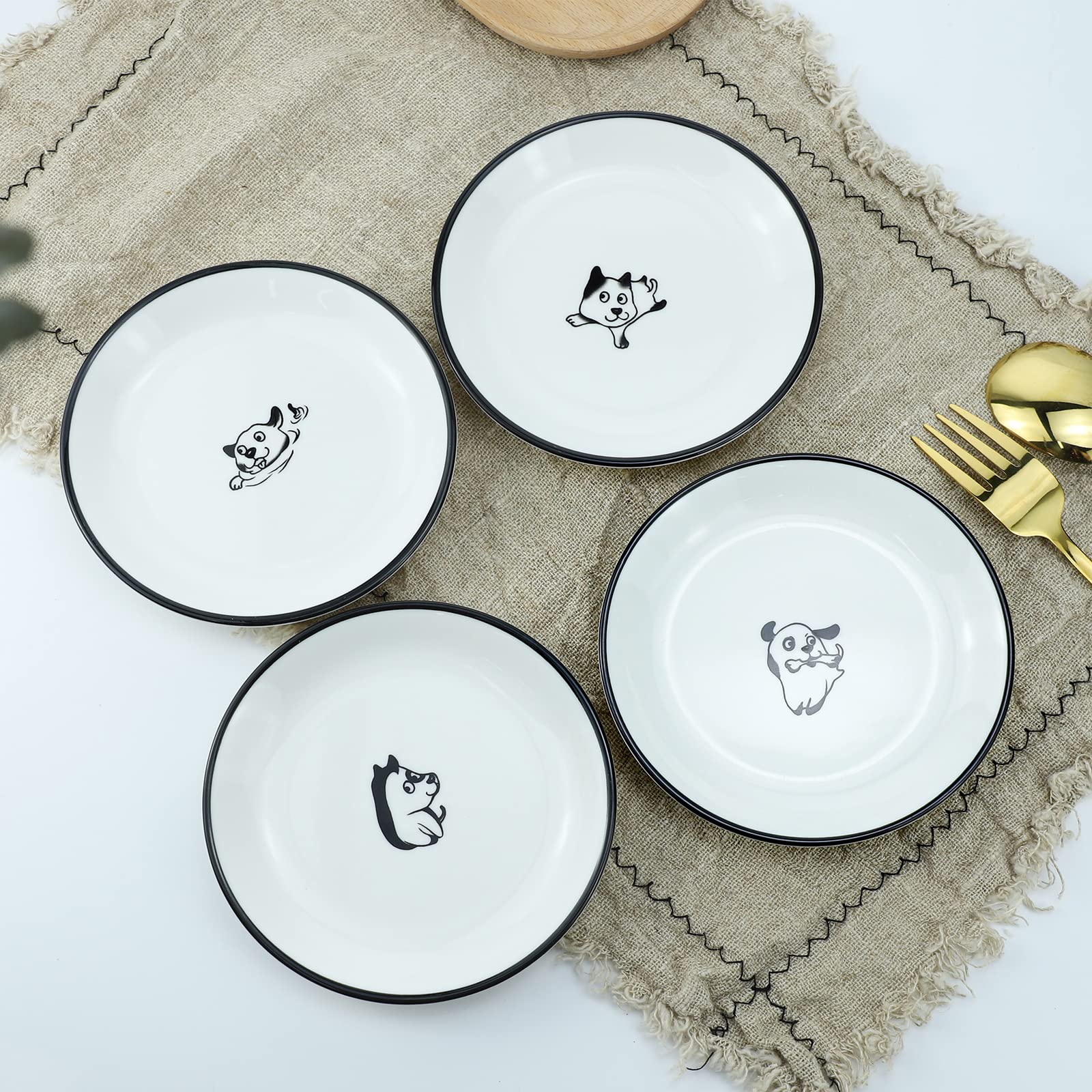 Happy Dog Ceramic Bowls Set of 4 - Seasoning Dishes & Appetizer Plates for Kitchen & Dining