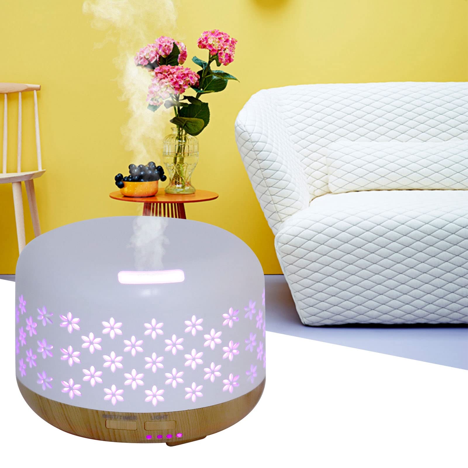 Youthink 300ml Wood Grain Humidifier & Aromatherapy Diffuser with Auto Shut-Off, 7 Color LED Lights (100-240V) - Perfect for Bedroom, Office, and Home Relaxation