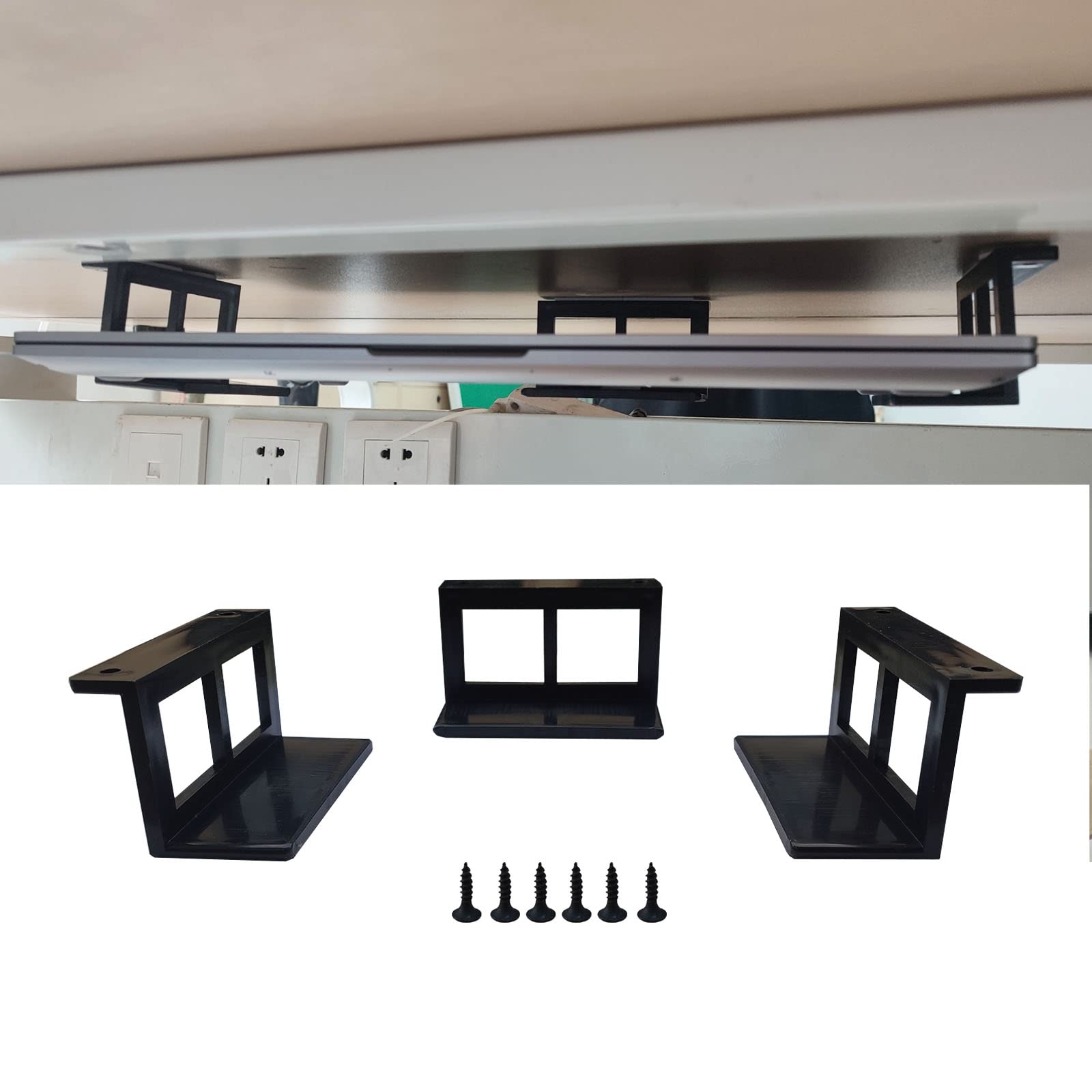 PIAOLGYI Under Desk Laptop Mount Holder with Screws - Universal Bracket for PS4, Cable Box, MacBook, Laptops Up to 1.9