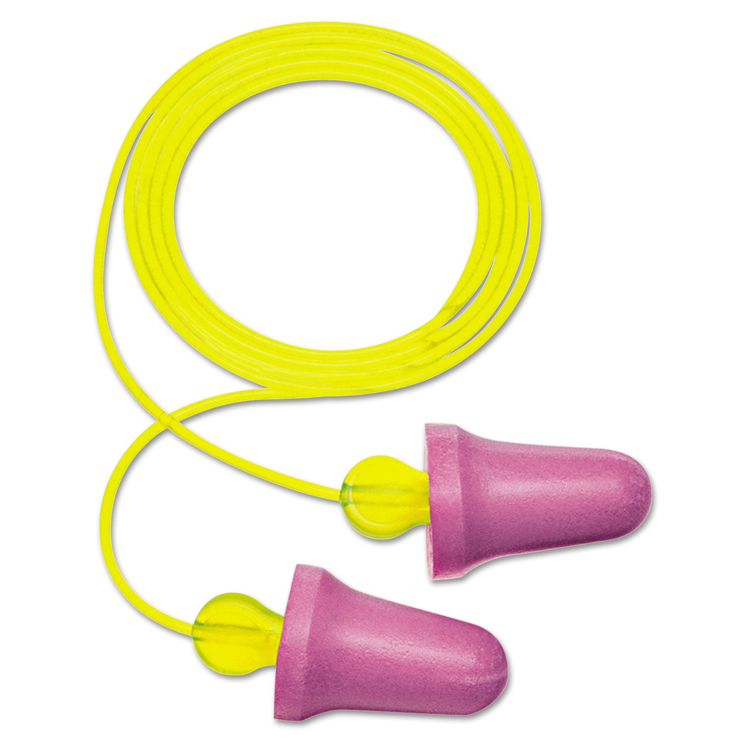 3M™ No Touch Push to Fit Single Use Earplugs with Cord - 29 dB NRR Noise Reduction, Purple/Yellow, 100 Pairs - Perfect for Construction, Concerts, Travel & Sleeping