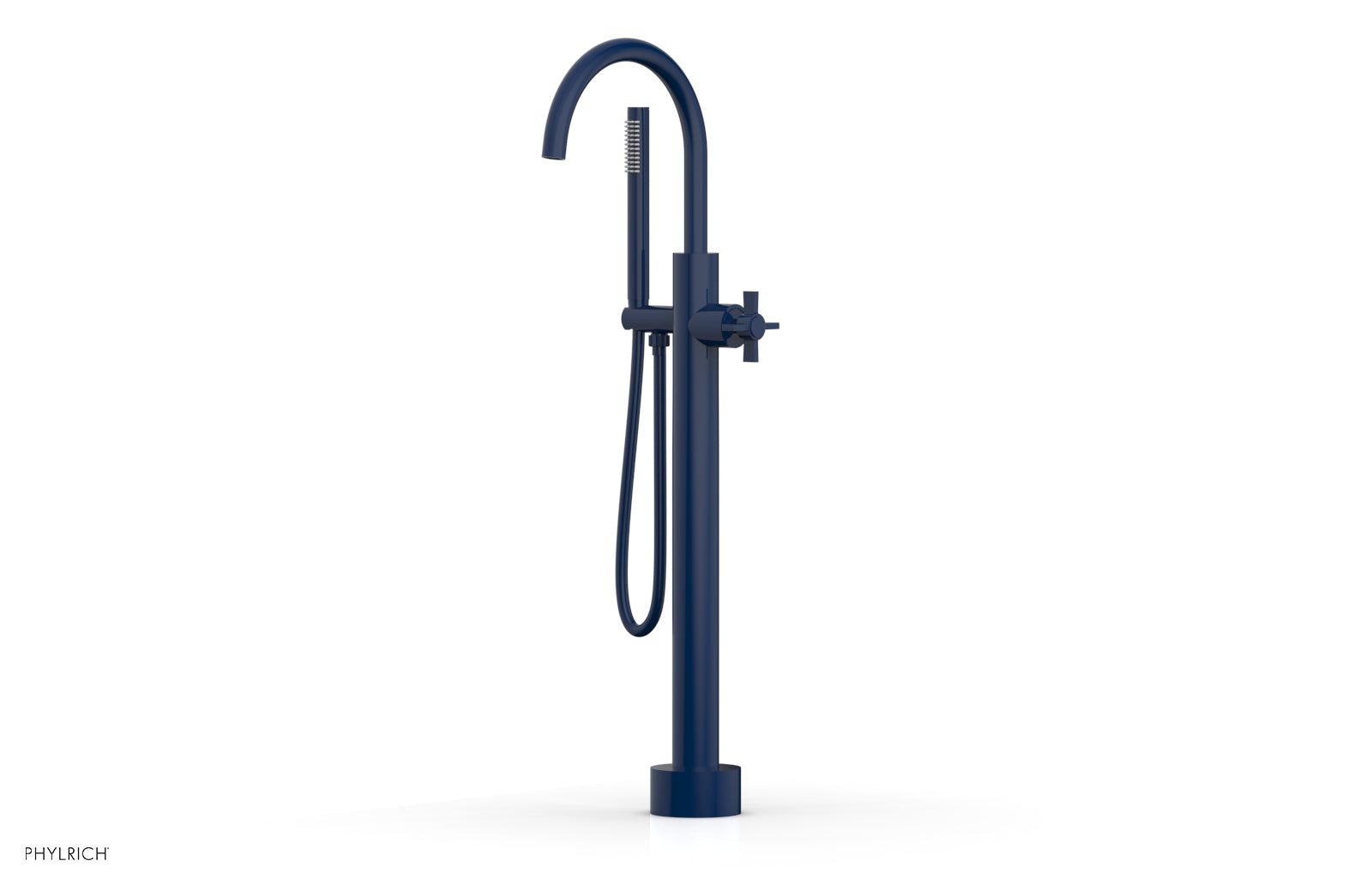BASIC Low Floor Mount Tub Filler with Cross Handle and Hand Shower - D132 44 03 - Perfect for Modern Bathroom Renovations and Spa-Like Showers