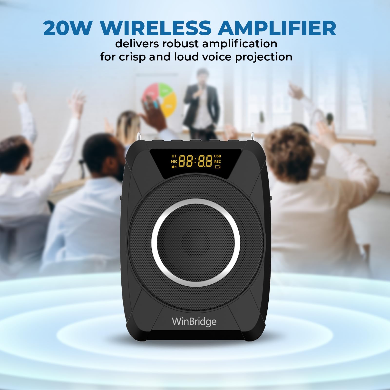 20W Portable Bluetooth 5.0 Voice Amplifier with UHF Wireless Microphone & Recording - Rechargeable Speaker System for Teachers, Singers, Coaches | Perfect for Classroom Teaching, Karaoke Singing & Outdoor Training Sessions