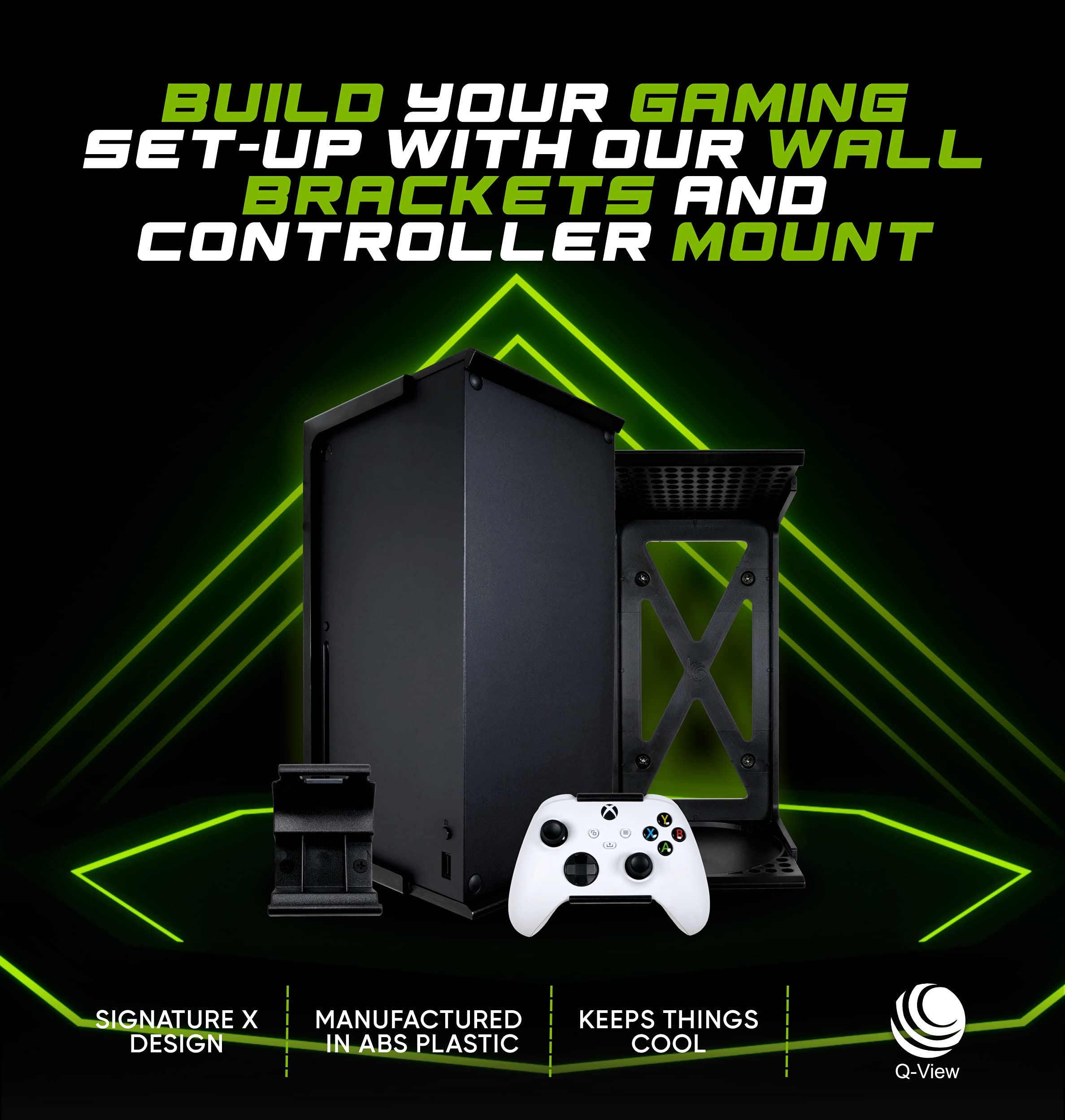 Xbox Series X Wall Mount with Controller Holder - Signature X Design, Black - UK Made - Perfect for Gaming Room Setup & Space Saving Organization