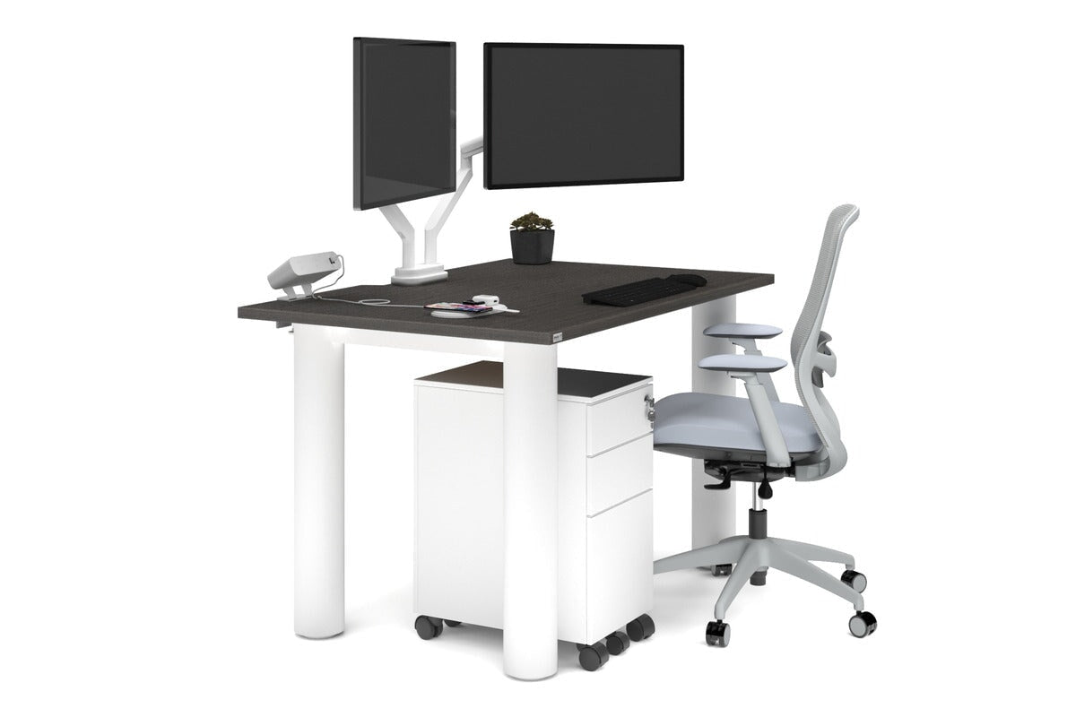 Quadro Cylinder Leg Office Desk - 1400L x 800W Modern Executive Desk with Cable Management | Perfect for Home Office, Workspace & Conference Room
