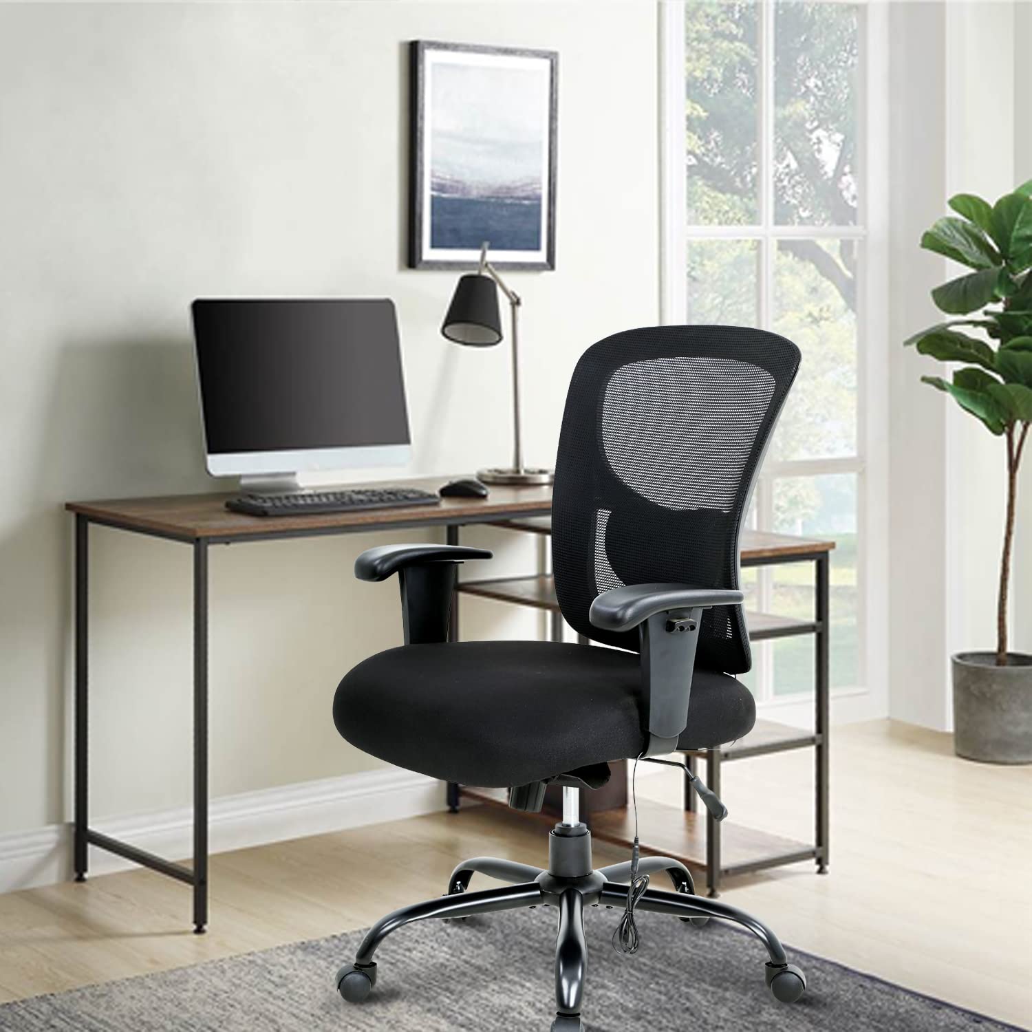 Big and Tall Office Chair for Heavy People up to 400lbs - Extra Wide Seat Computer Desk Chair with Adjustable Arms & Ergonomic Lumbar Support - Rolling Swivel Chair for Home Office - Perfect for Long Work Hours & Gaming Sessions (Black)