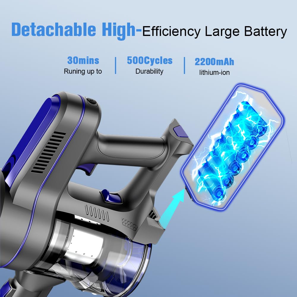Cordless Vacuum Cleaner for Home - 2200mAh Powerful Lithium Battery, 30 Min Runtime, Strong Suction, Rechargeable & Lightweight 4-in-1 Vacuum for Hardwood Floors, Carpets & Pet Hair - Perfect for Quick Cleanups & Daily Household Cleaning