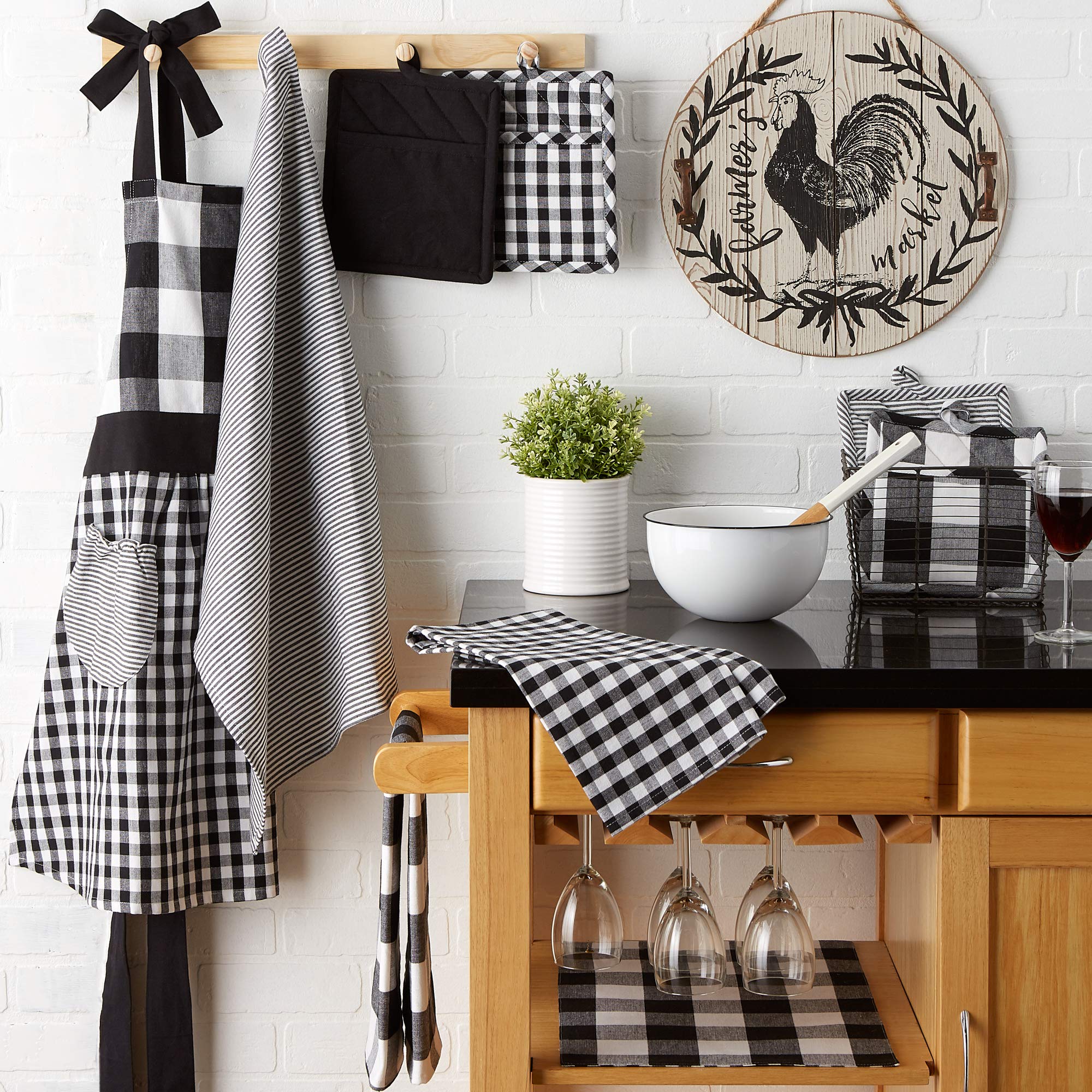 DII Gingham Check Kitchen Collection - Black Cotton Dish Towel Set for Drying Dishes, Cleaning Countertops & Stylish Kitchen Decor