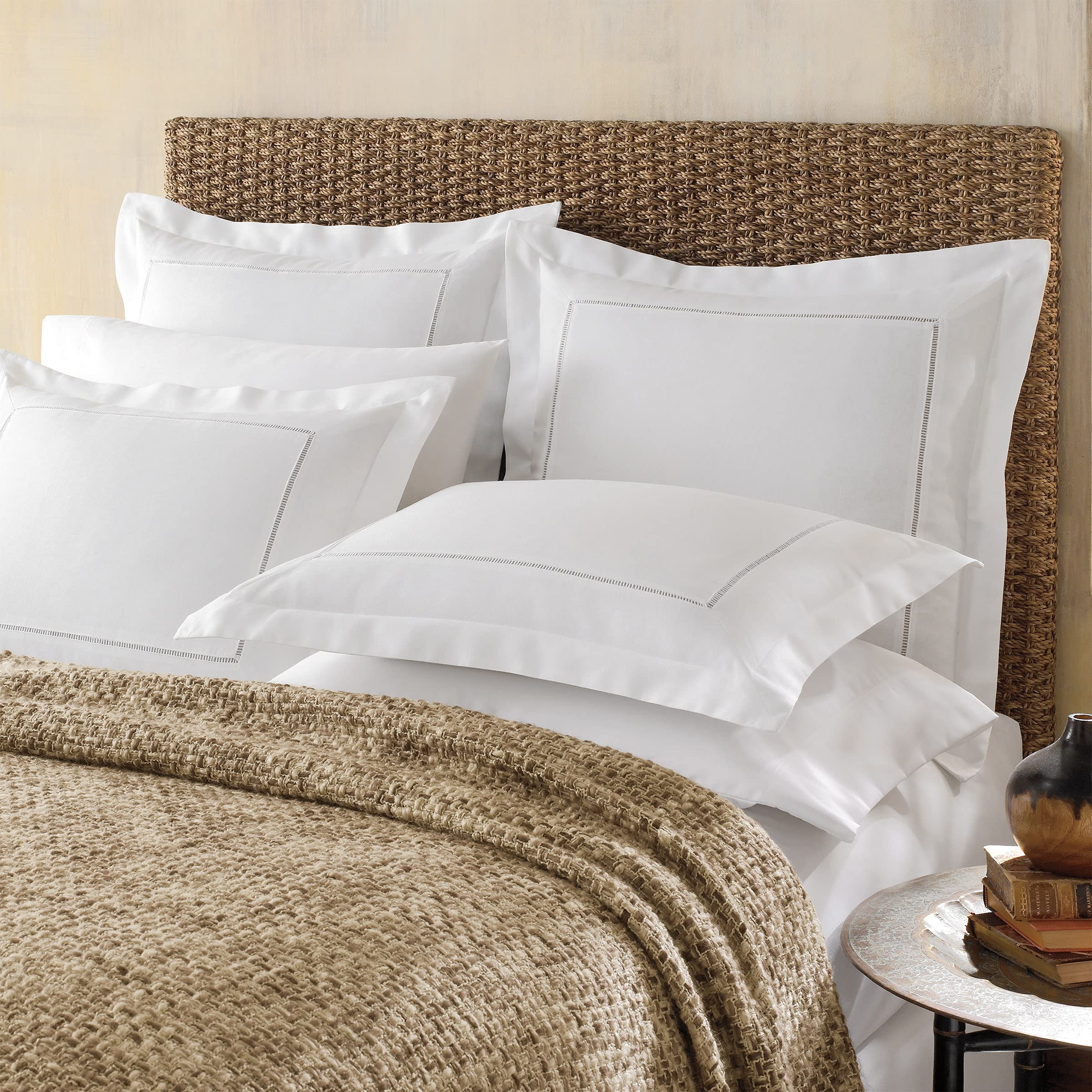Premium Cotton Linen Blend Hemstitch Sham - Gold Euro Pillow Cover for Bedroom Decor | Luxury Bedding Accessory for Master Bedroom, Guest Room & Home Styling