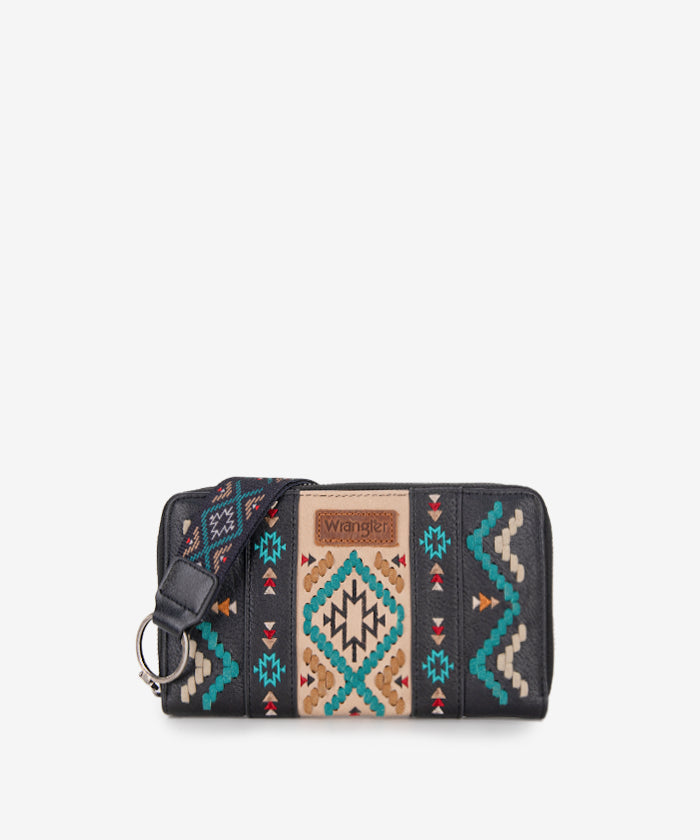 Wrangler Aztec Embroidered Whipstitch Wristlet - Stylish Leather Bracelet for Women - Perfect for Western Fashion, Boho Outfits & Festival Wear