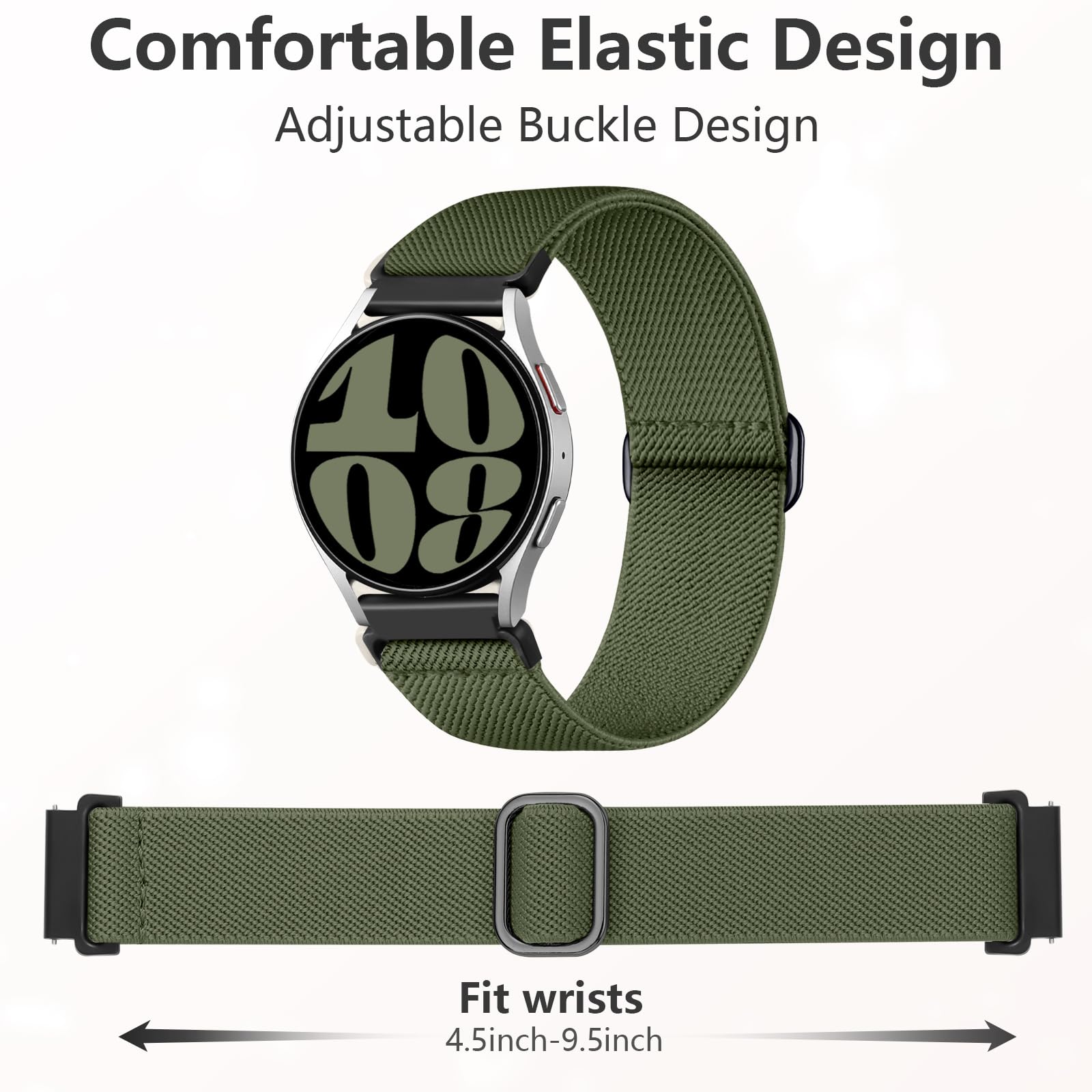 DaQin 4 Pack Stretchy Nylon Solo Loop Bands for Samsung Galaxy Watch 7/6/5/4/Classic/Active 2 - 20mm Soft Adjustable Sport Strap - Perfect for Workouts, Running & Daily Wear